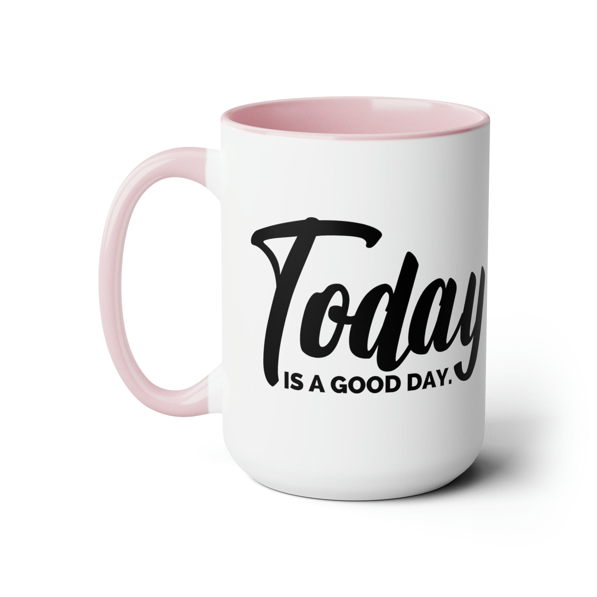 Accent Ceramic Coffee Mug with 'Today is a Good Day' black illustration, featuring a white exterior and colored interior.