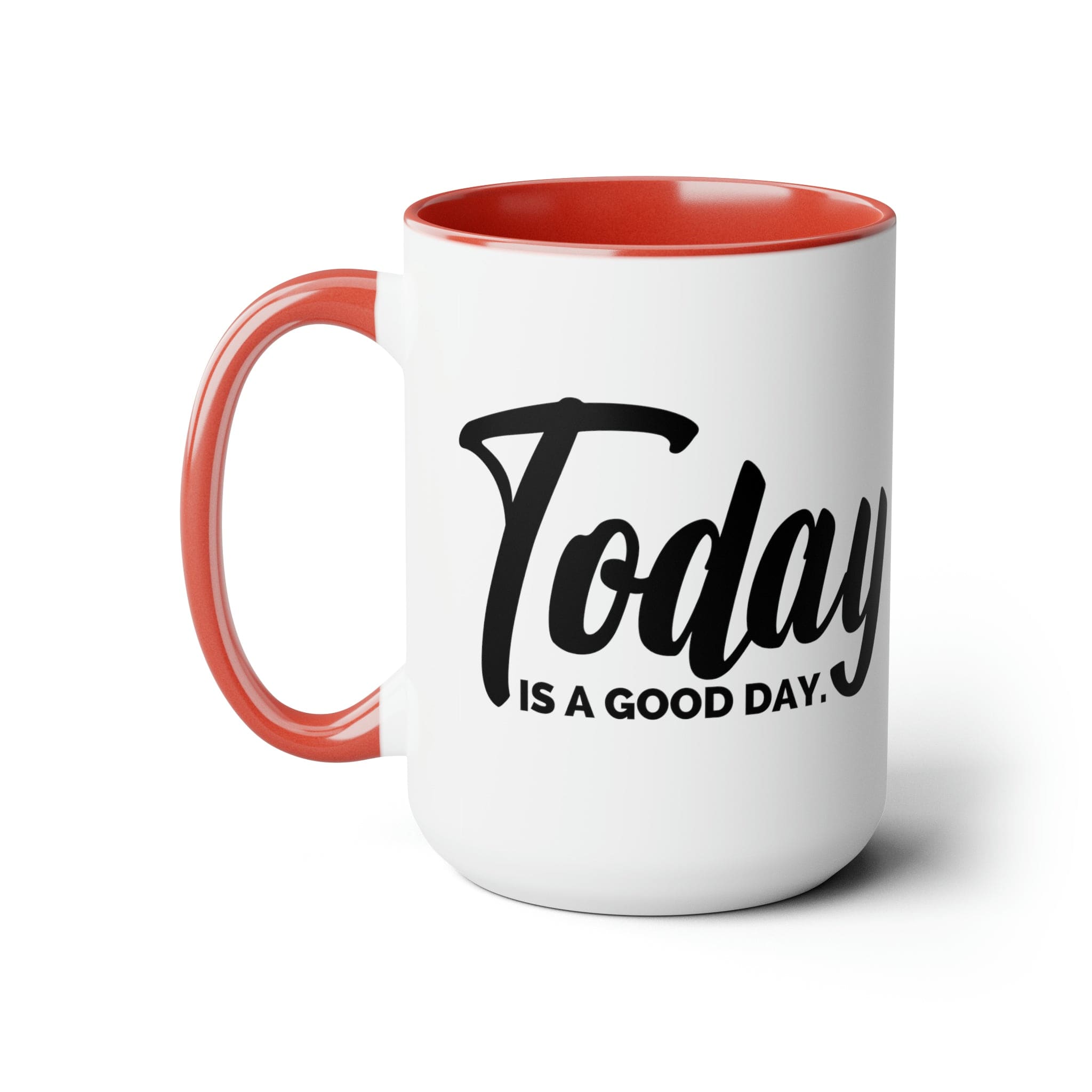 Accent Ceramic Coffee Mug with 'Today is a Good Day' black illustration, featuring a white exterior and colored interior.