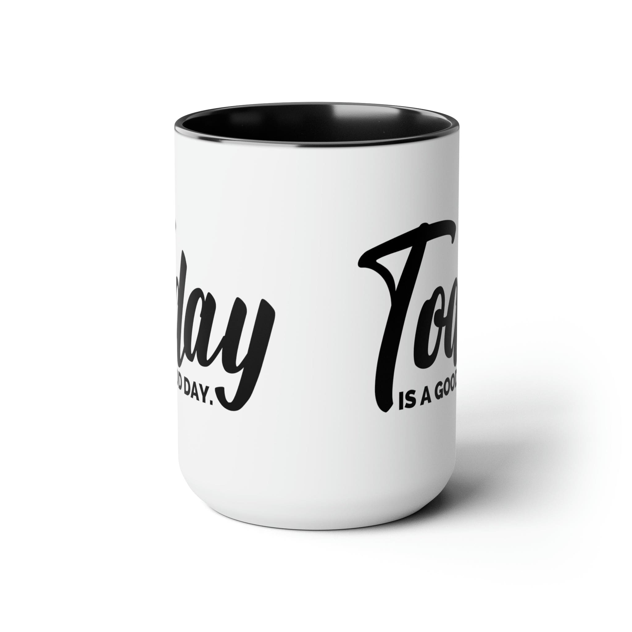 Accent Ceramic Coffee Mug with 'Today is a Good Day' black illustration, featuring a white exterior and colored interior.