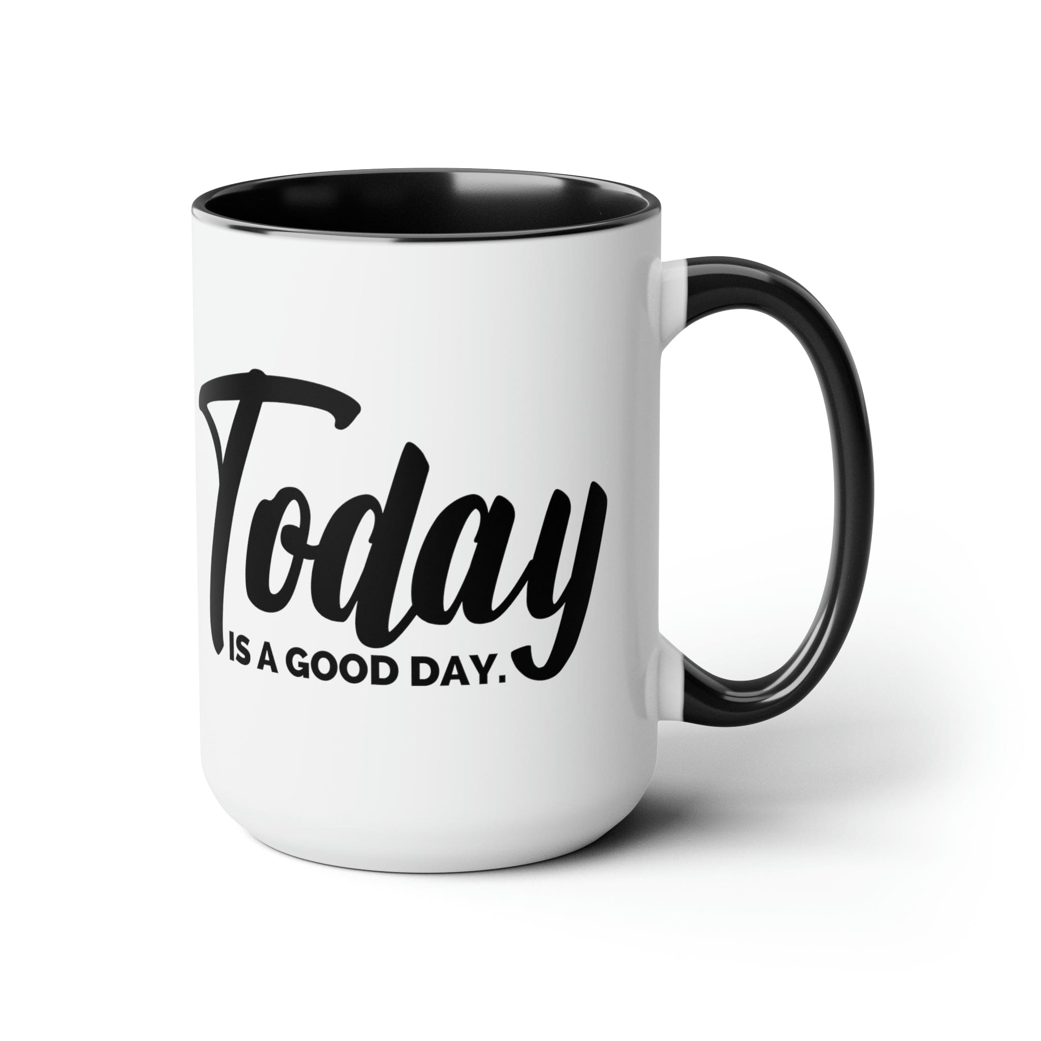 Accent Ceramic Coffee Mug with 'Today is a Good Day' black illustration, featuring a white exterior and colored interior.