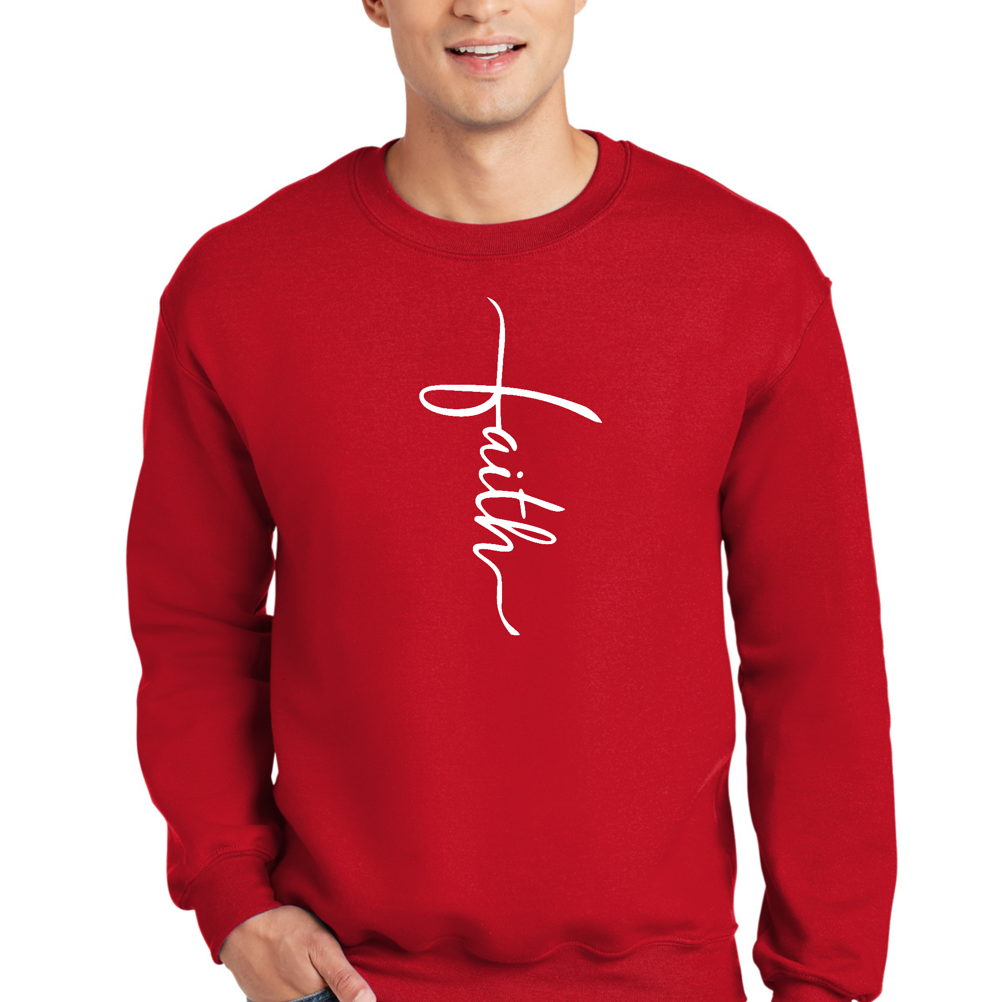 Adult unisex long sleeve sweatshirt featuring a faith-inspired graphic design, made from soft and durable fabric.