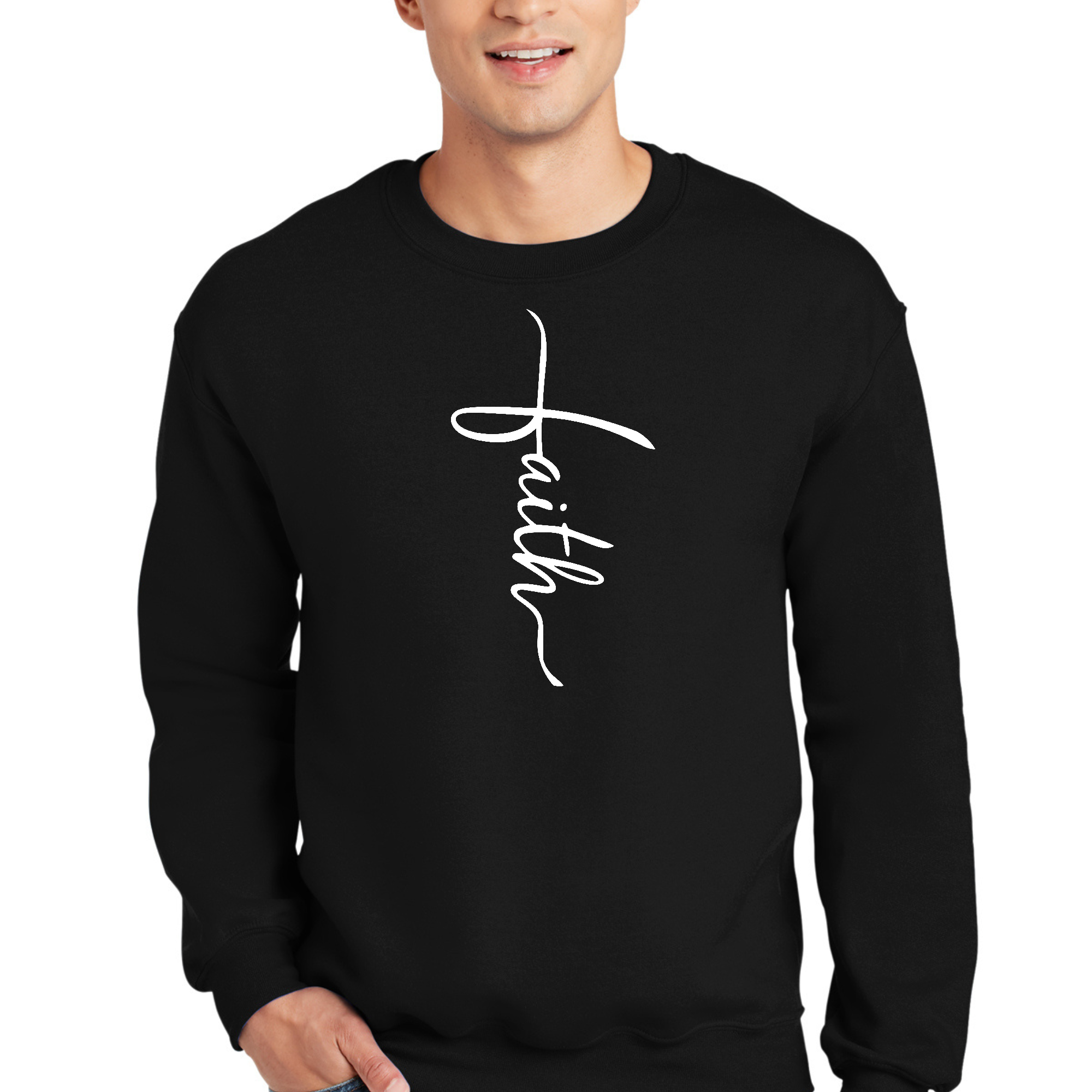 Adult unisex long sleeve sweatshirt featuring a faith-inspired graphic design, made from soft and durable fabric.