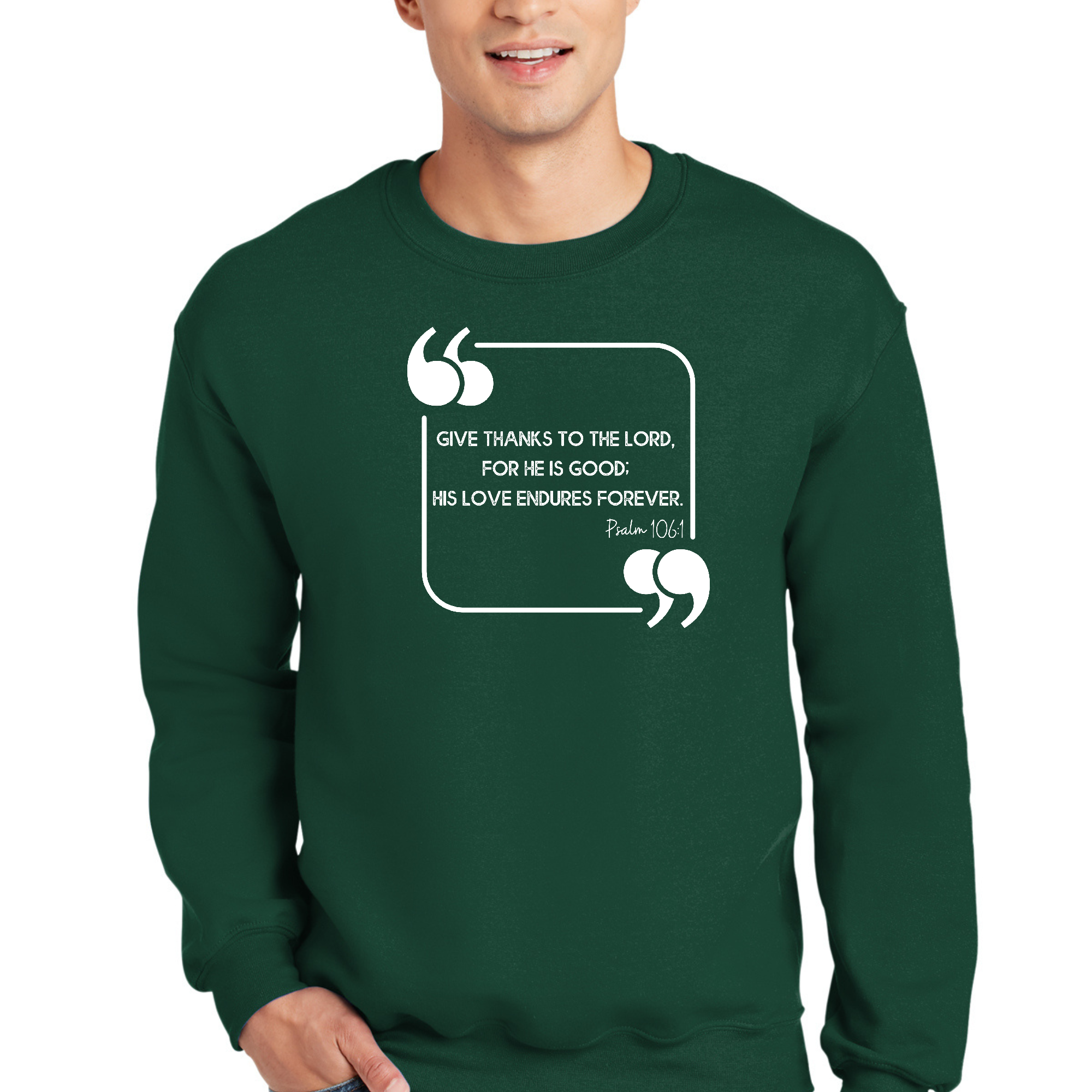 Adult unisex long sleeve sweatshirt featuring 'Give Thanks To The Lord' graphic design, made from soft and durable fabric.