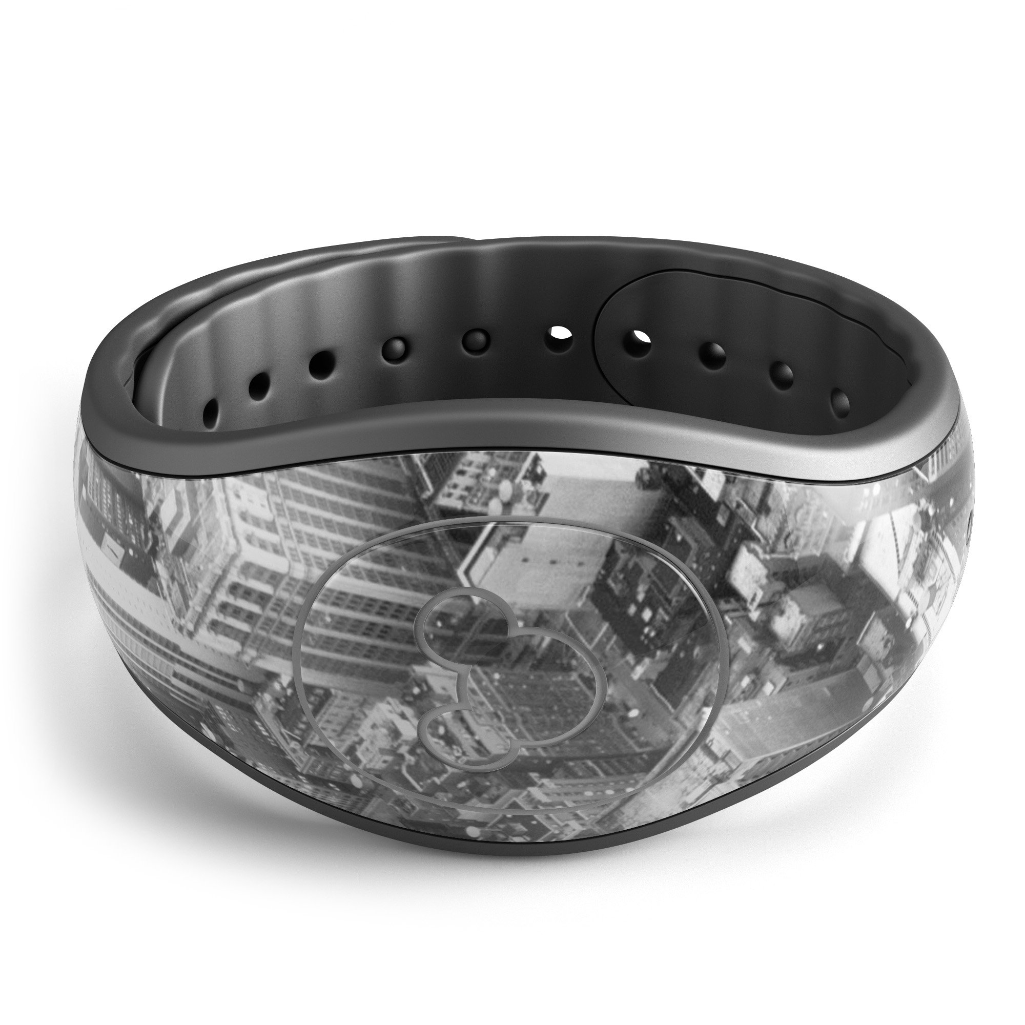 Aerial CityScape Black and White decal skin wrap kit for Disney Magic Band, showcasing a modern design with high-quality finish.