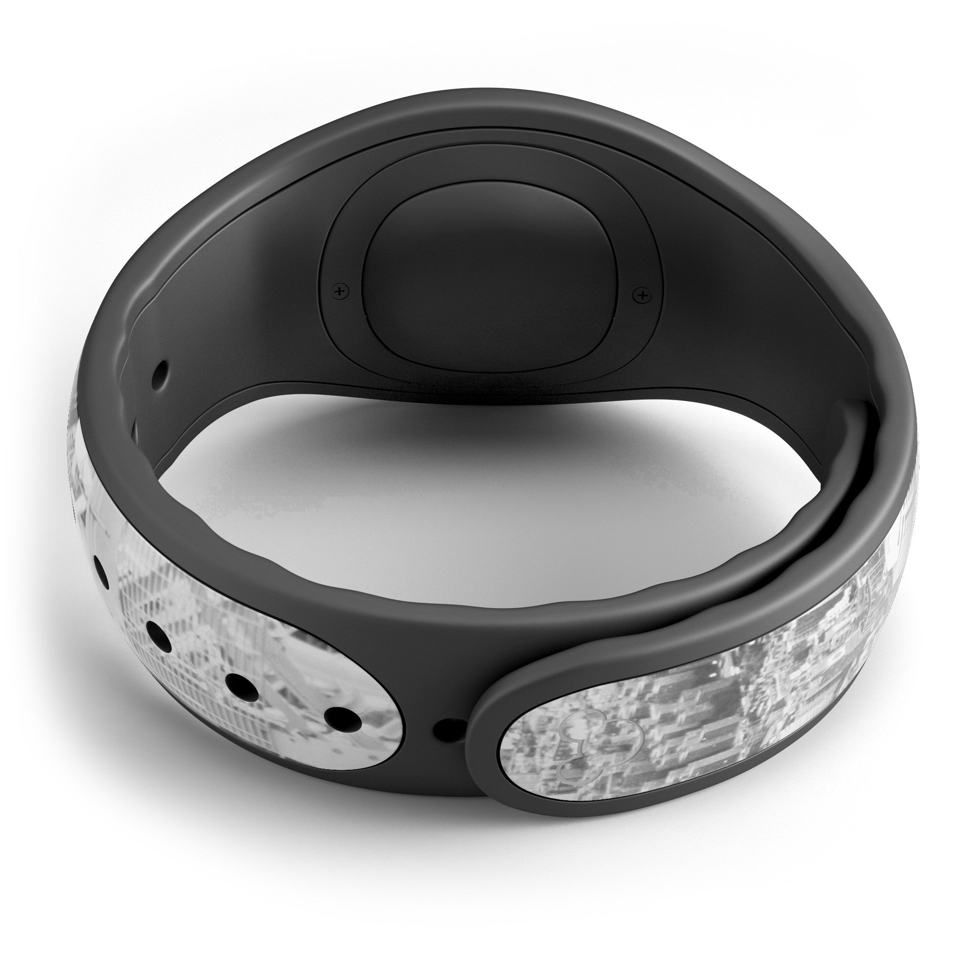 Aerial CityScape Black and White decal skin wrap kit for Disney Magic Band, showcasing a modern design with high-quality finish.