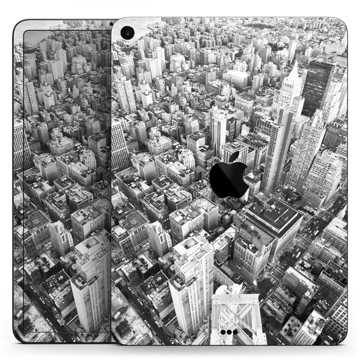 Aerial CityScape Black and White skin decal for Apple devices, showcasing a sleek urban skyline design.