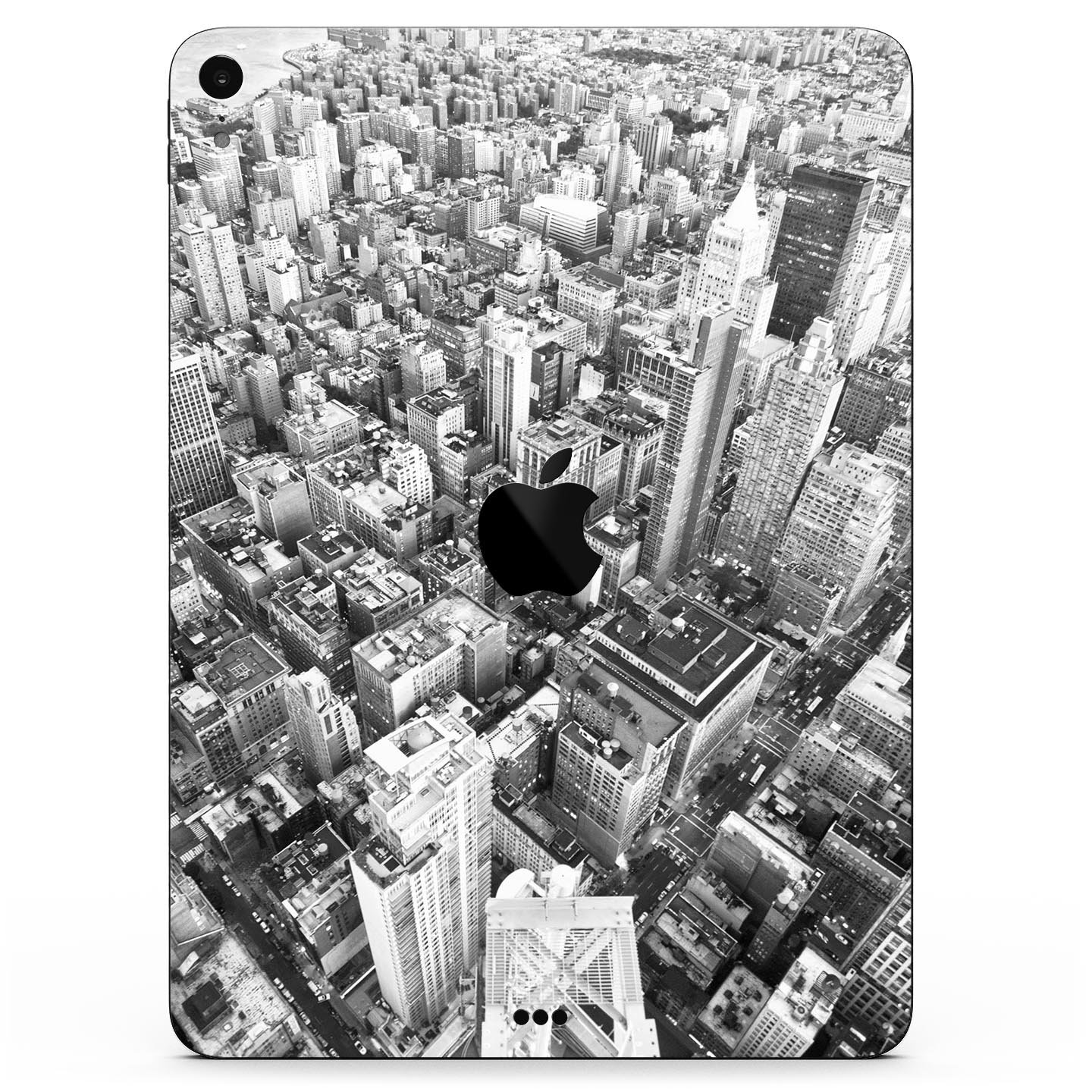 Aerial CityScape Black and White skin decal for Apple devices, showcasing a sleek urban skyline design.