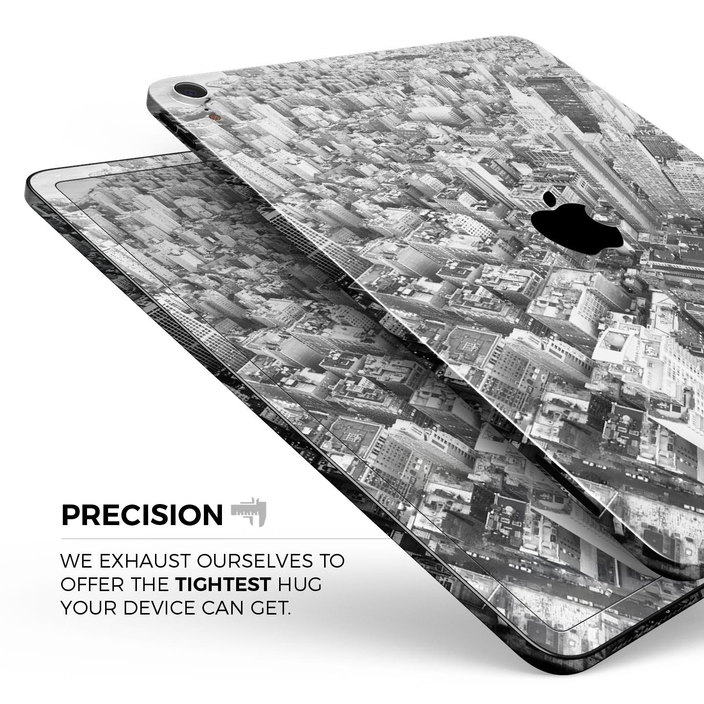 Aerial CityScape Black and White skin decal for Apple devices, showcasing a sleek urban skyline design.