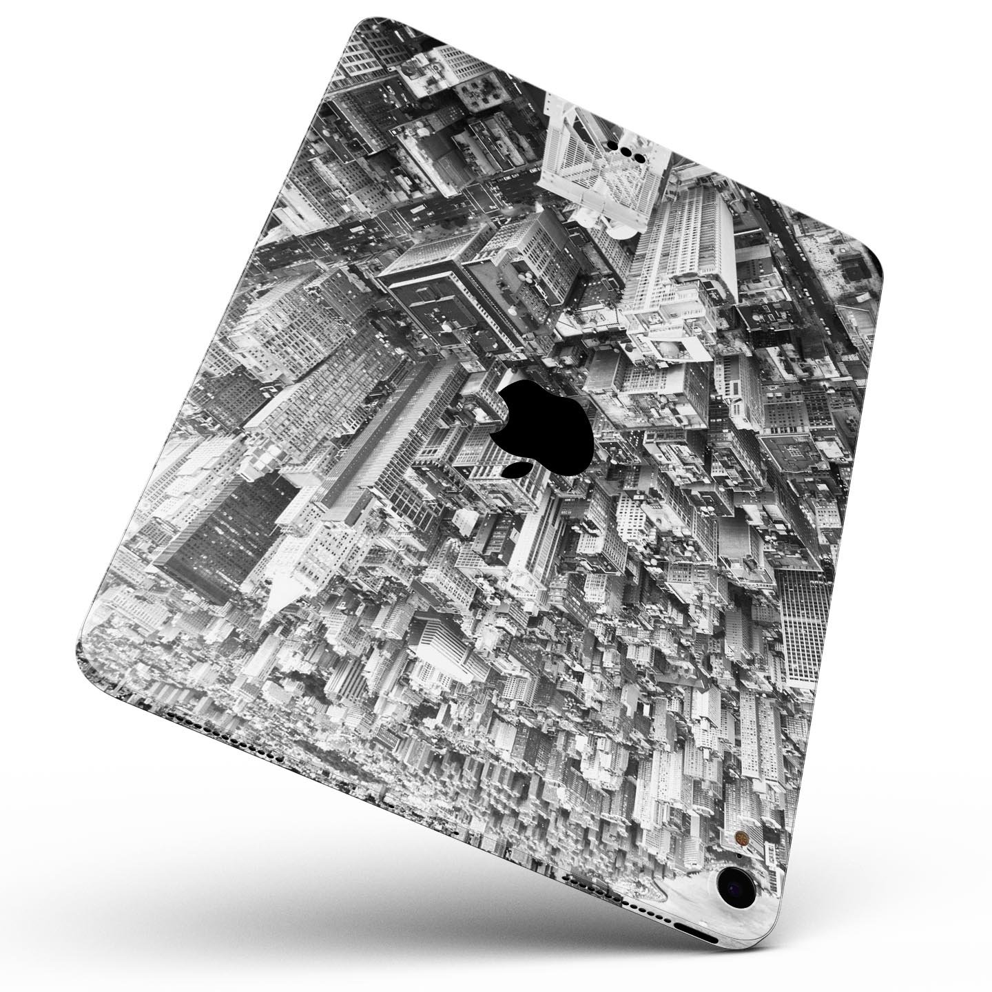 Aerial CityScape Black and White skin decal for Apple devices, showcasing a sleek urban skyline design.