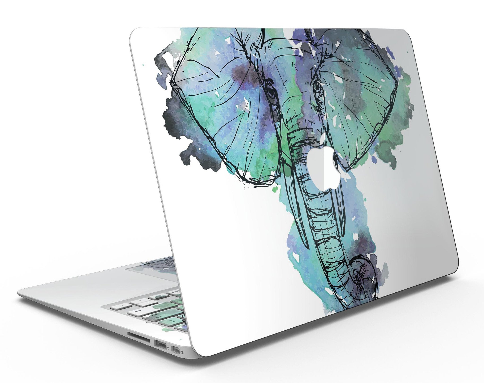 African Sketch Elephant MacBook Air skin kit showcasing vibrant design and premium vinyl material.