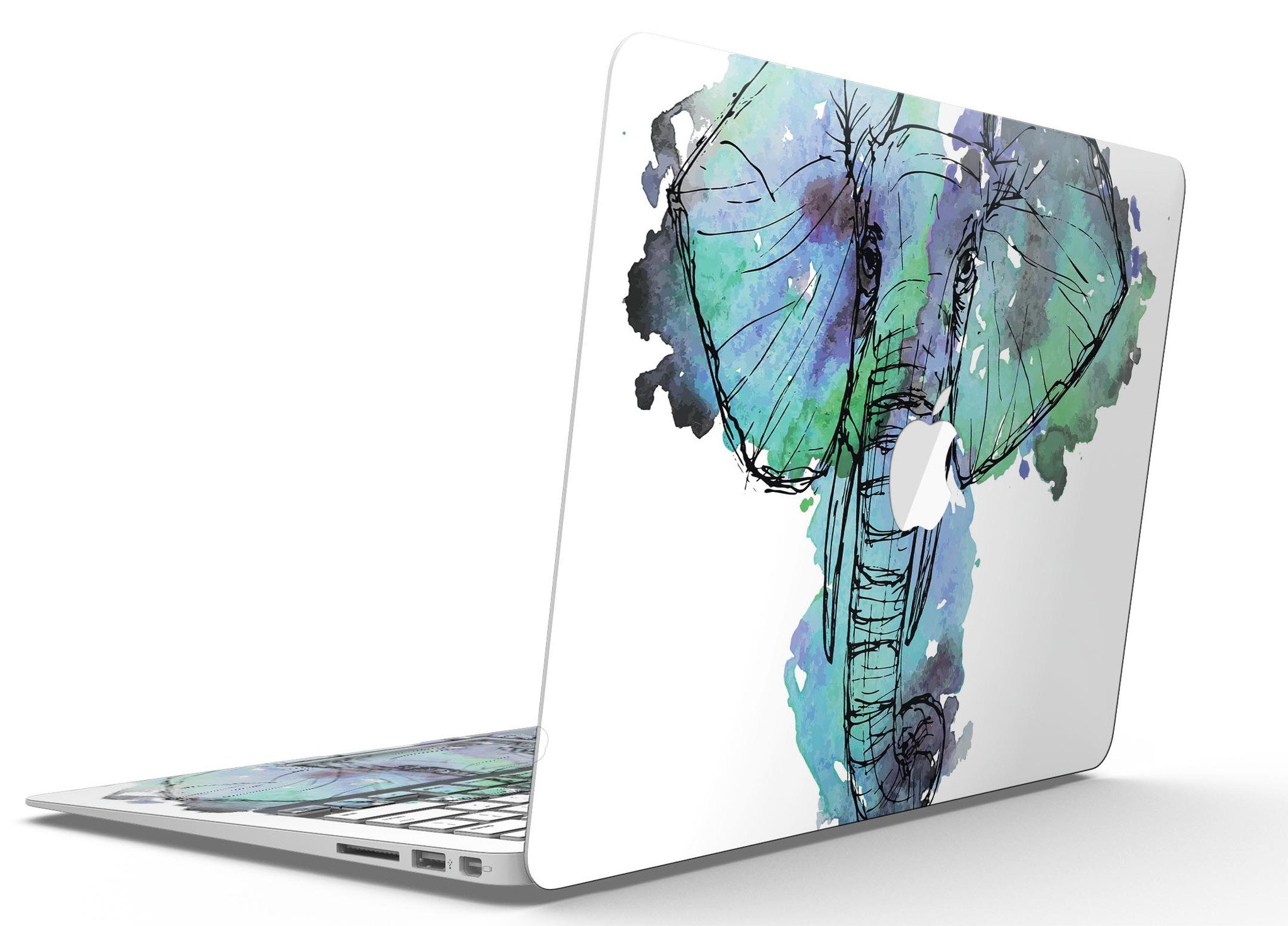 African Sketch Elephant MacBook Air skin kit showcasing vibrant design and premium vinyl material.