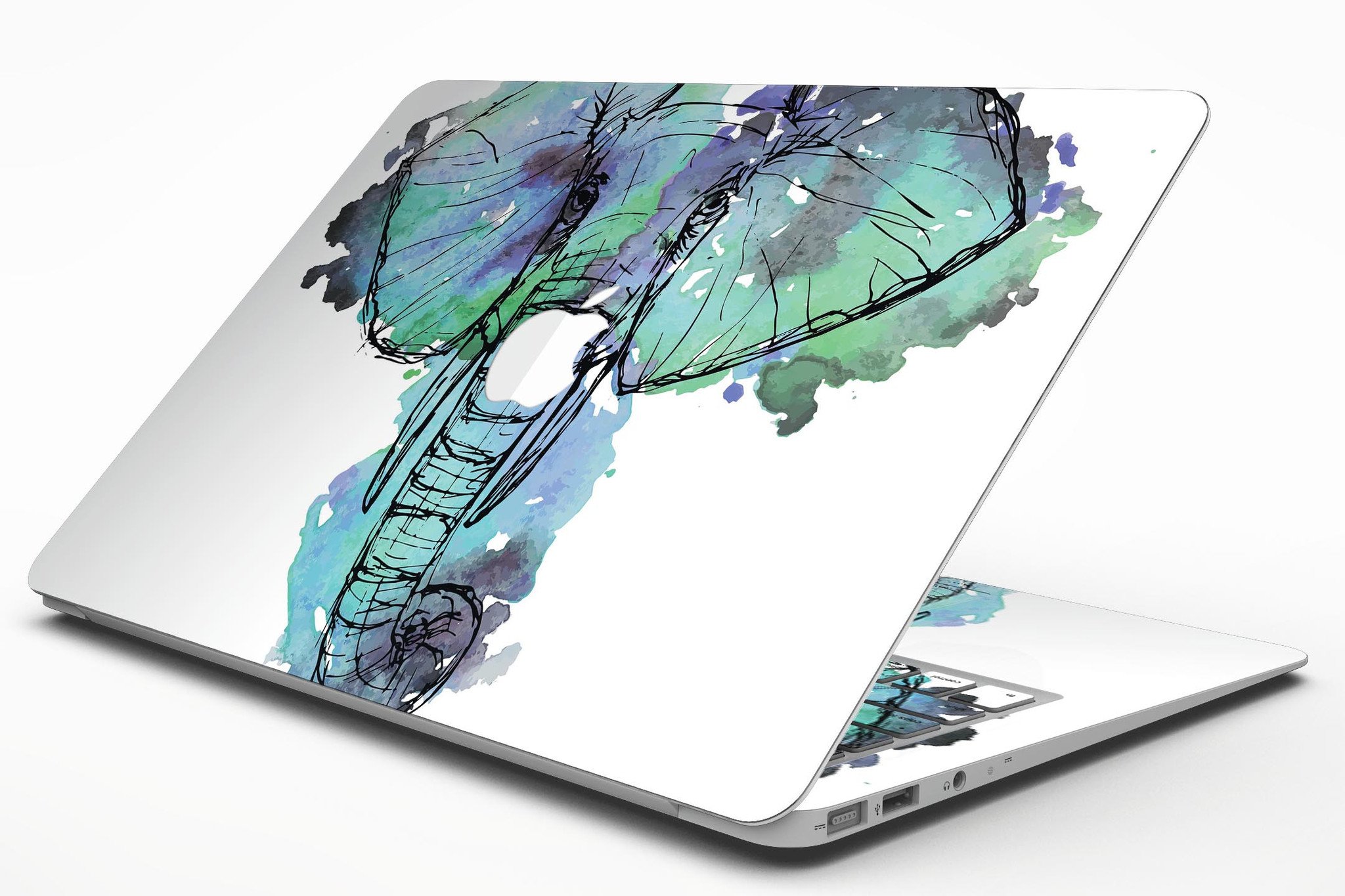 African Sketch Elephant MacBook Air skin kit showcasing vibrant design and premium vinyl material.