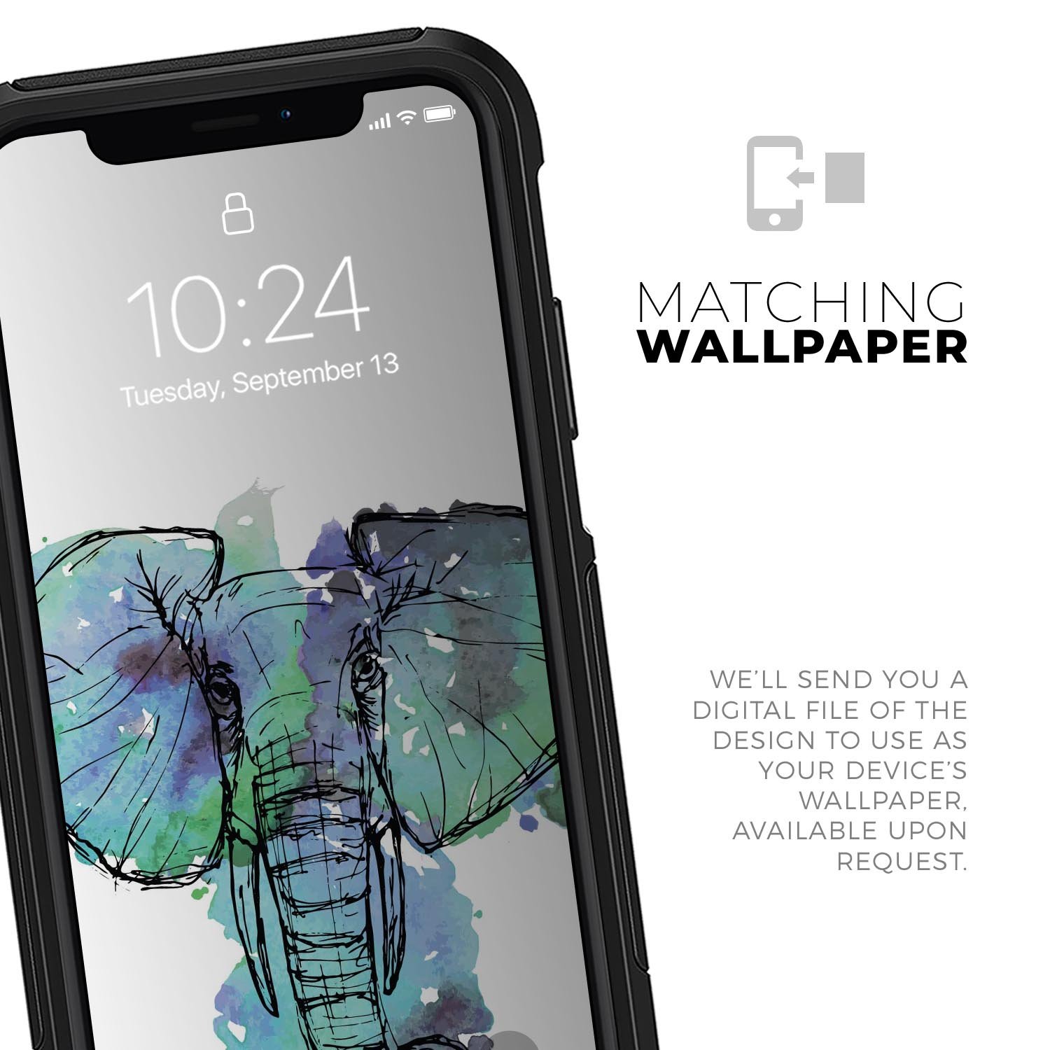 African Sketch Elephant Skin Kit for iPhone OtterBox Cases featuring a unique elephant design and premium materials.