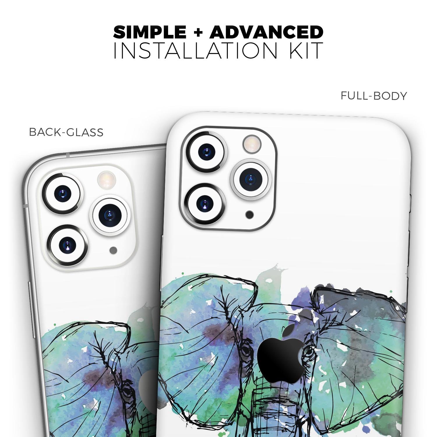 African Sketch Elephant Skin-Kit for Apple iPhone, showcasing vibrant design and premium vinyl material.