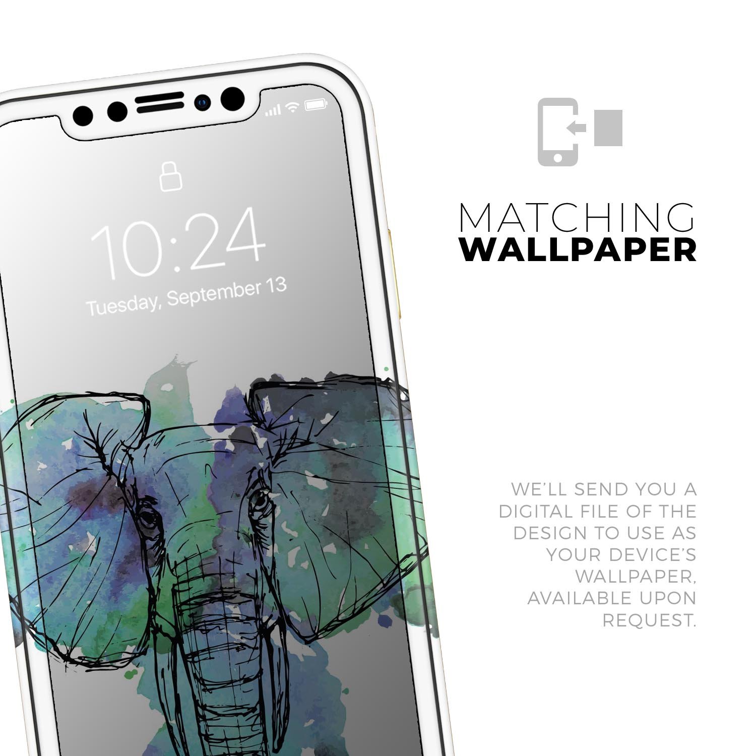 African Sketch Elephant Skin-Kit for Apple iPhone, showcasing vibrant design and premium vinyl material.