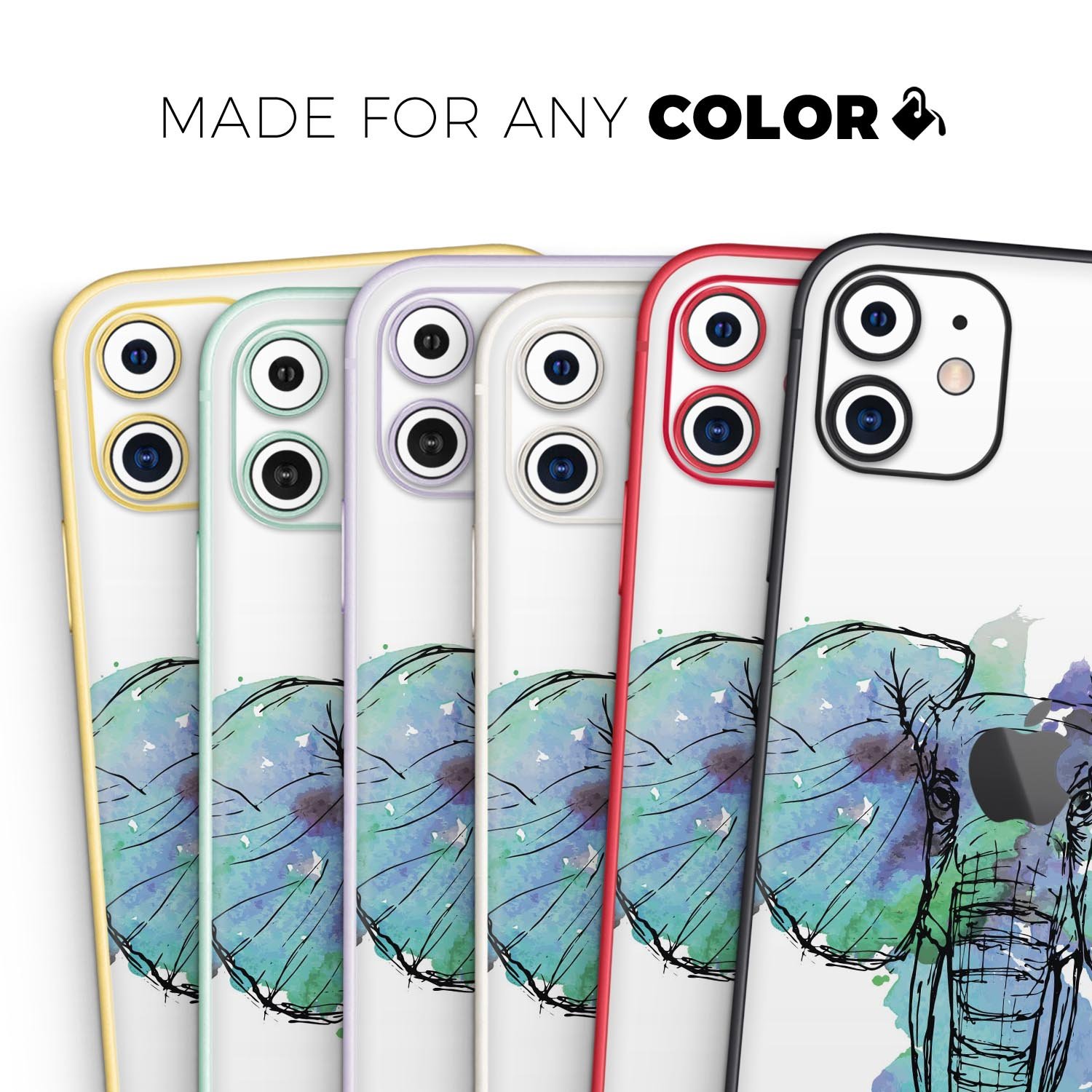 African Sketch Elephant Skin-Kit for Apple iPhone, showcasing vibrant design and premium vinyl material.