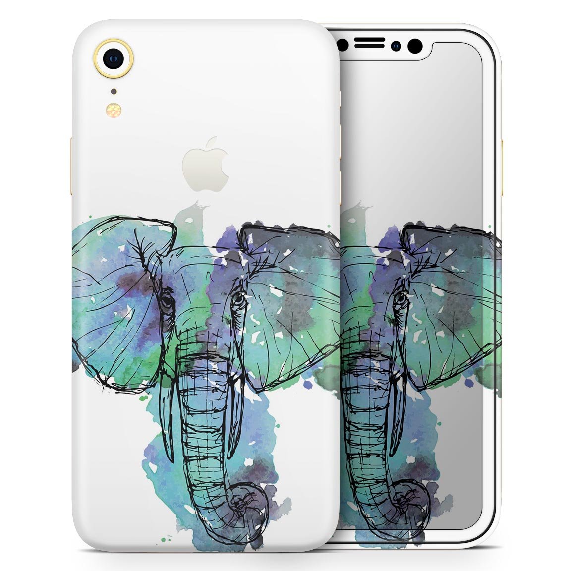 African Sketch Elephant Skin-Kit for iPhone models, showcasing vibrant design and premium vinyl material.