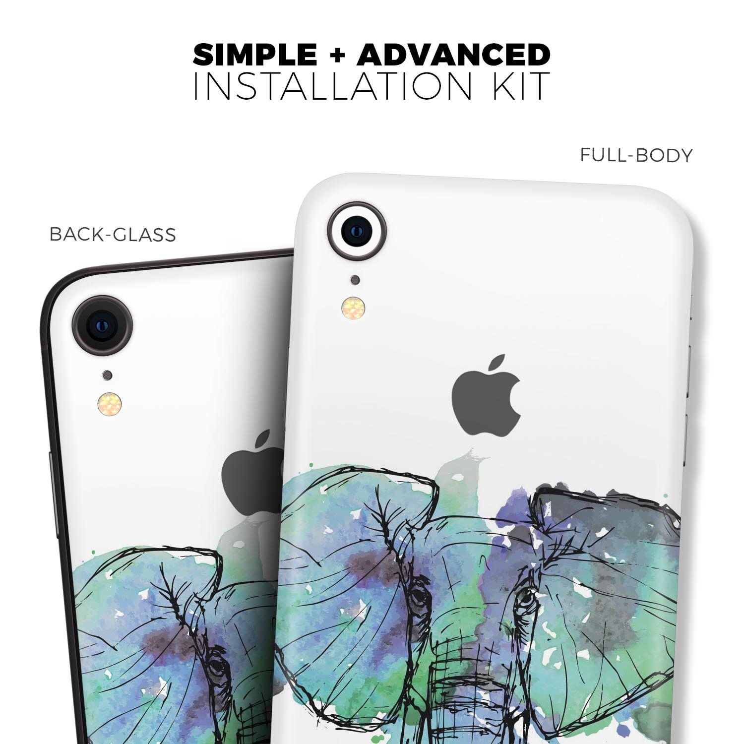 African Sketch Elephant Skin-Kit for iPhone models, showcasing vibrant design and premium vinyl material.