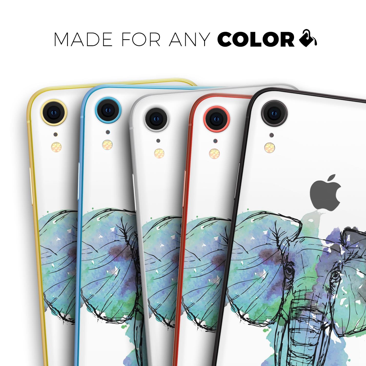 African Sketch Elephant Skin-Kit for iPhone models, showcasing vibrant design and premium vinyl material.