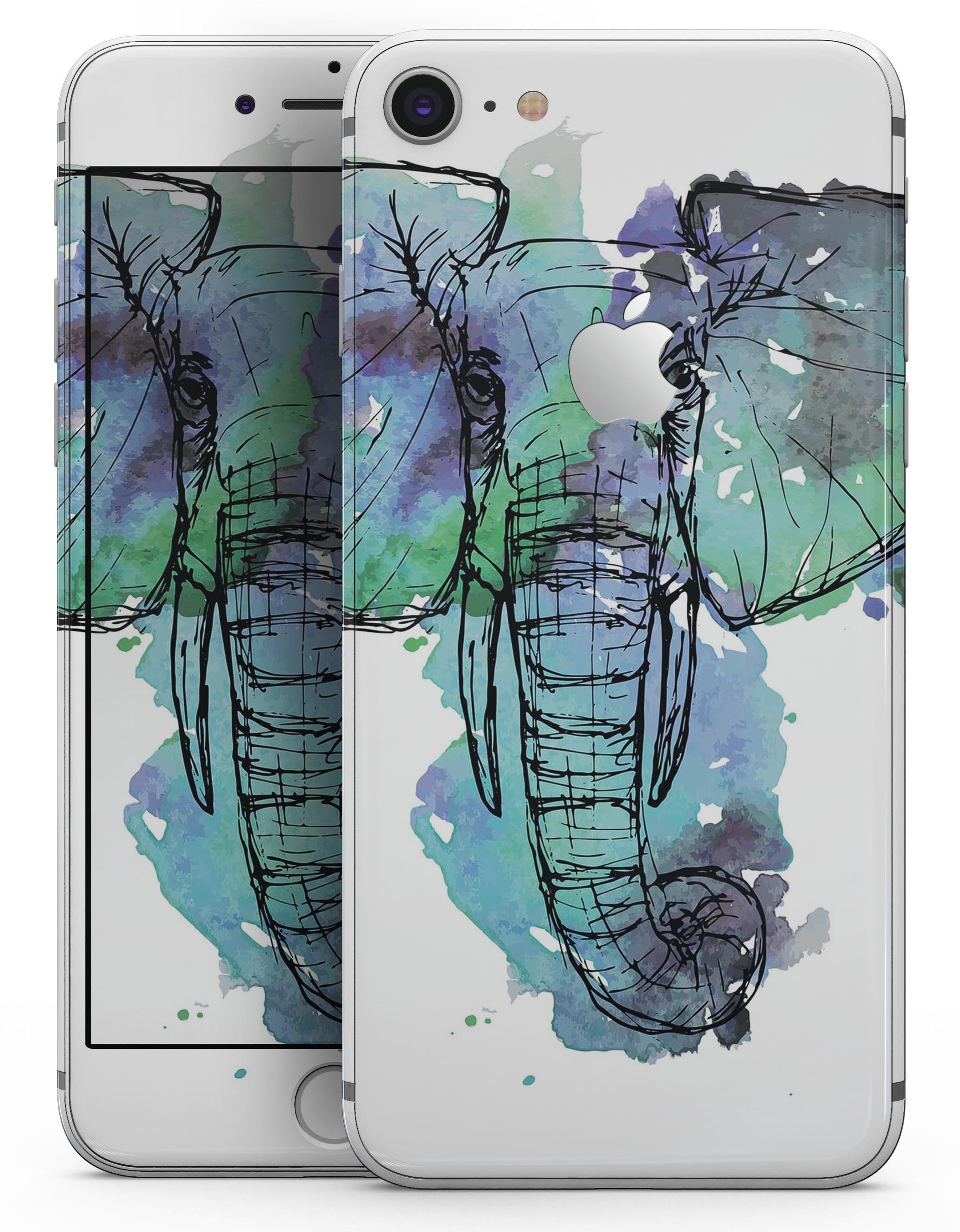 African Sketch Elephant skin for iPhone 8 or 8 Plus, showcasing intricate design and vibrant colors.