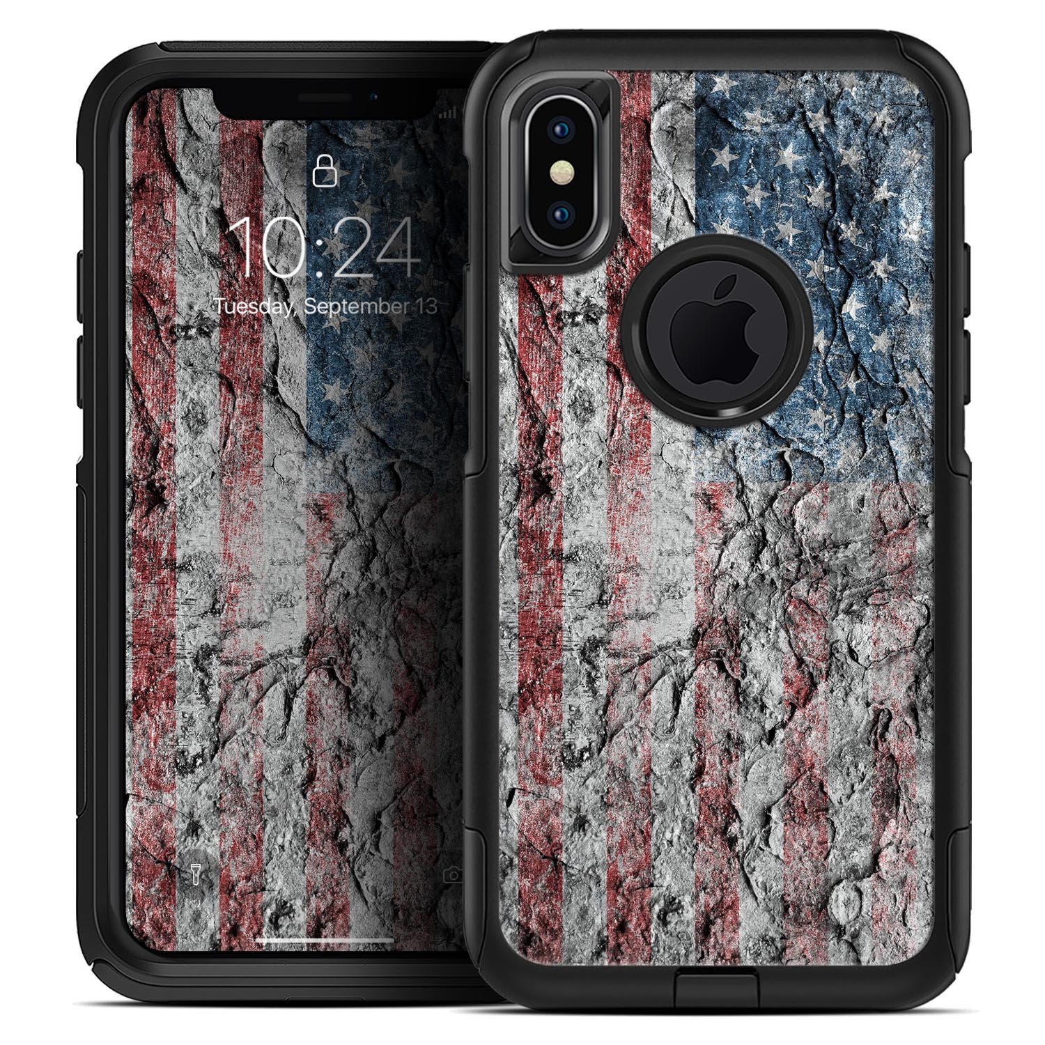 Aged and Wrinkled American Flag Skin Kit for iPhone OtterBox, showcasing its vibrant design and premium quality.