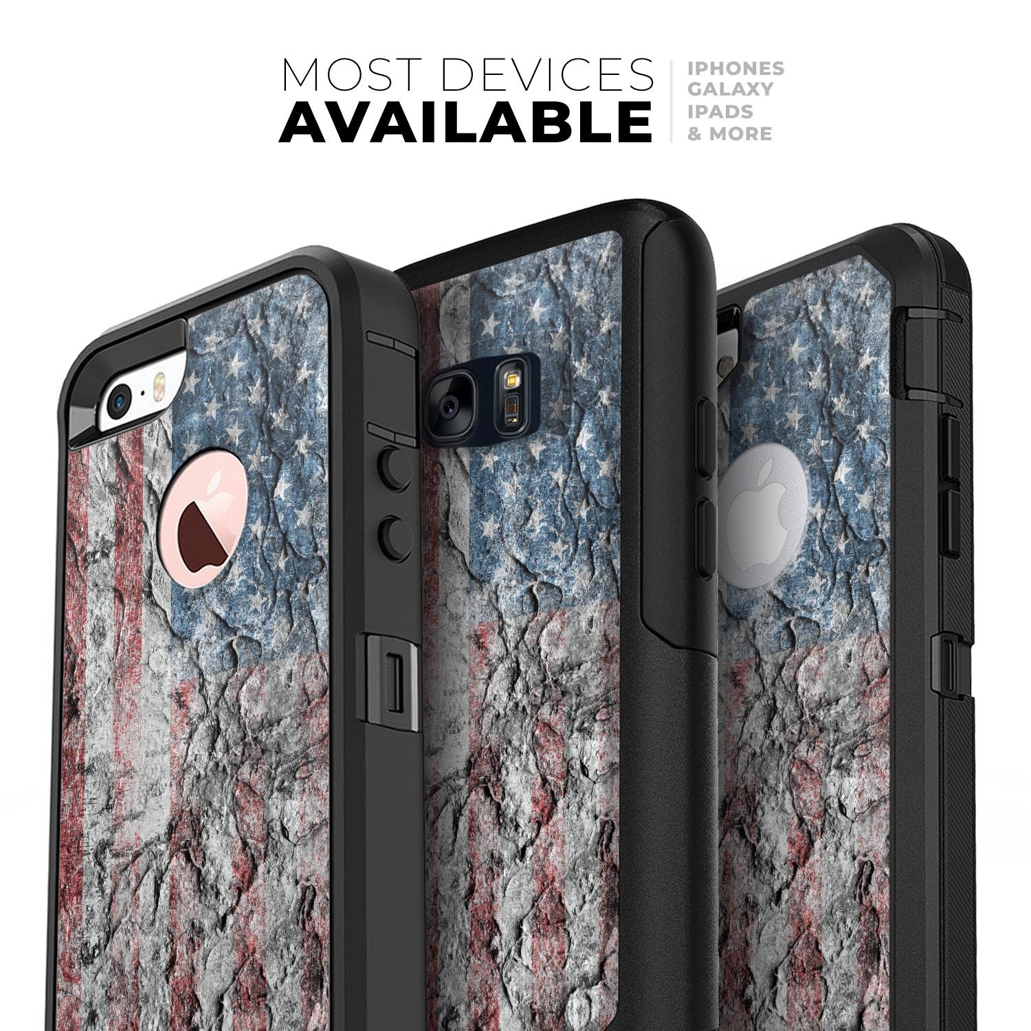 Aged and Wrinkled American Flag Skin Kit for iPhone OtterBox, showcasing its vibrant design and premium quality.