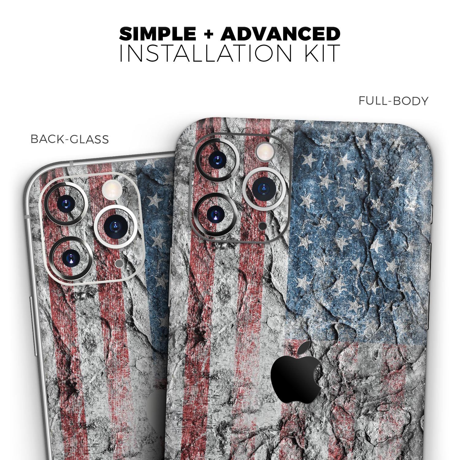 Aged and Wrinkled American Flag Skin-Kit for Apple iPhone, showcasing a stylish design with a textured finish.