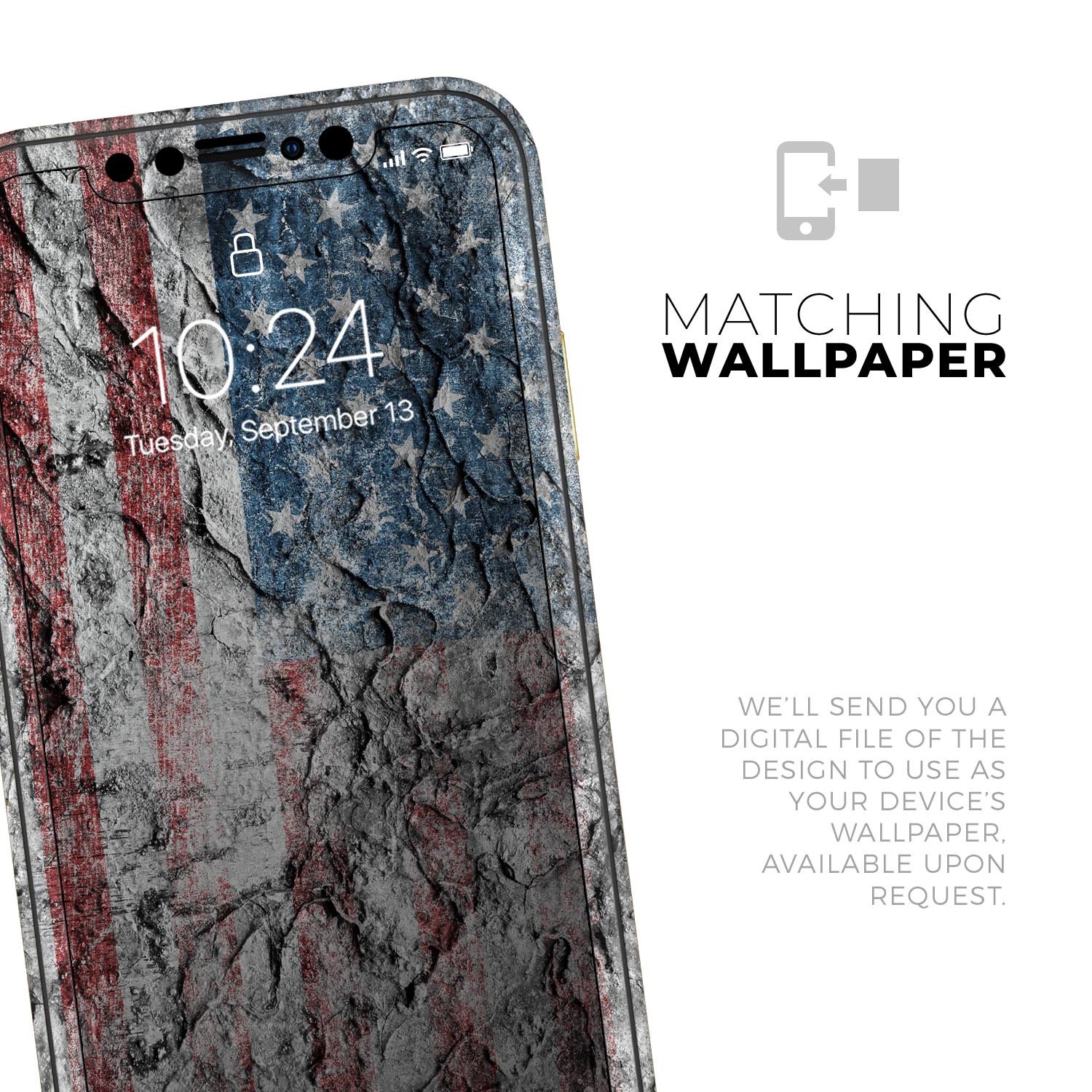 Aged and Wrinkled American Flag Skin-Kit for Apple iPhone, showcasing a stylish design with a textured finish.