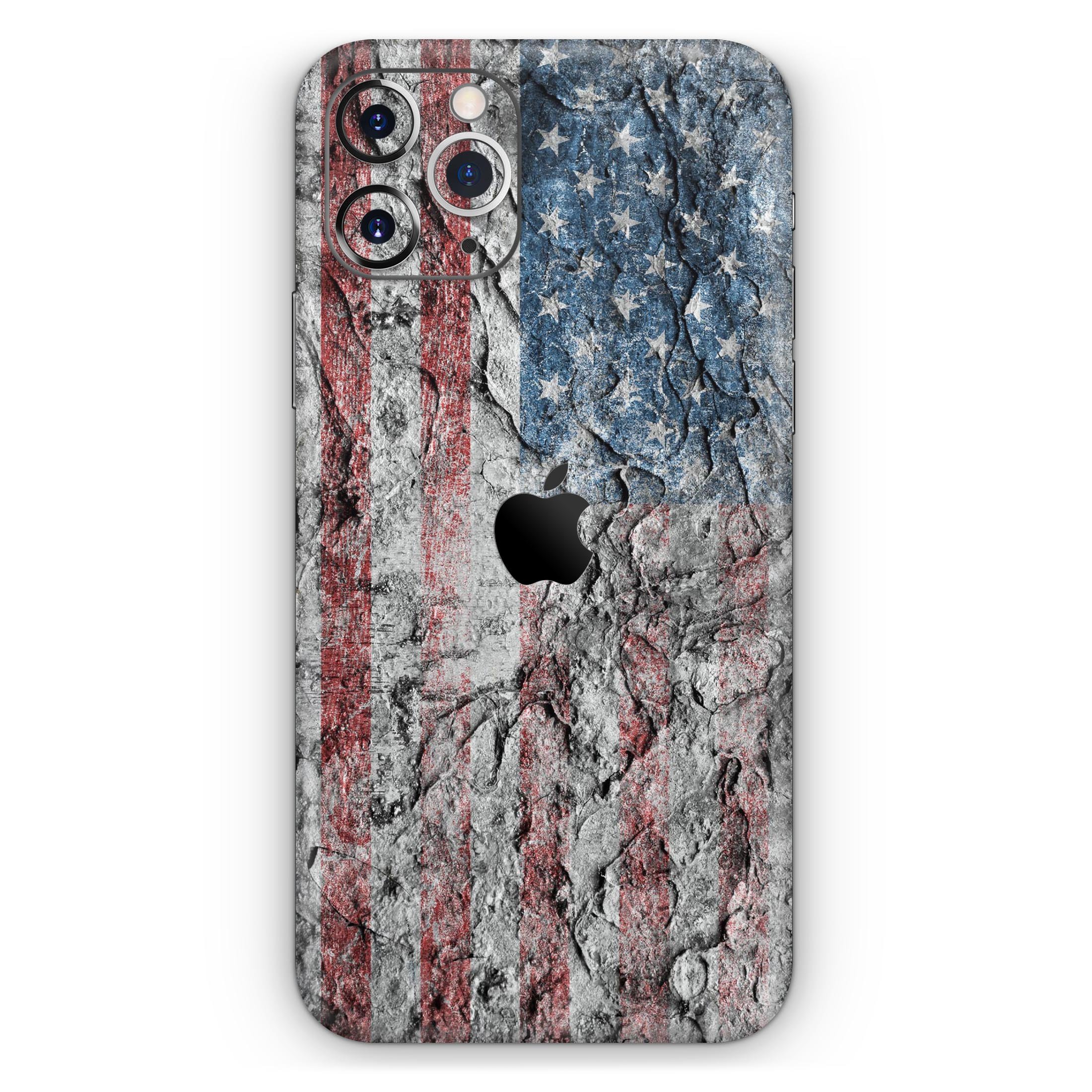 Aged and Wrinkled American Flag Skin-Kit for Apple iPhone, showcasing a stylish design with a textured finish.