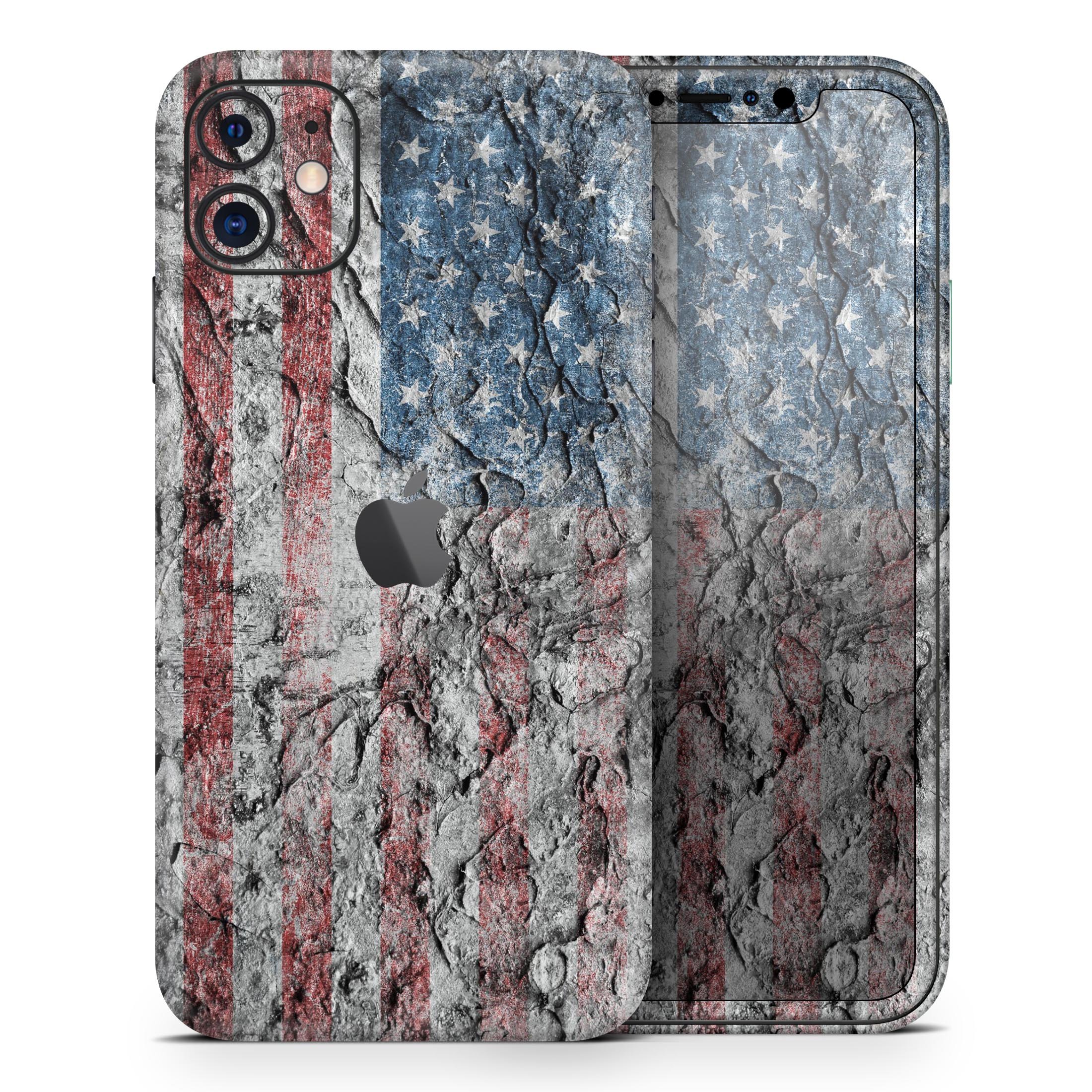 Aged and Wrinkled American Flag Skin-Kit for Apple iPhone, showcasing a stylish design with a textured finish.