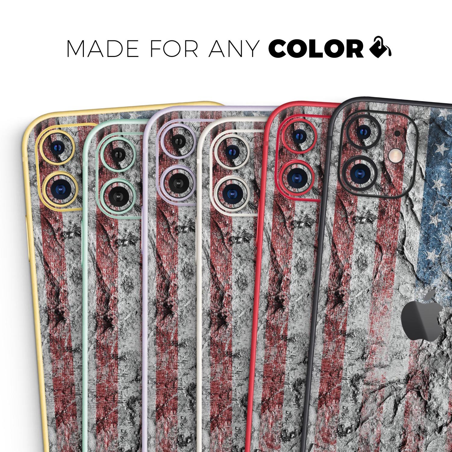 Aged and Wrinkled American Flag Skin-Kit for Apple iPhone, showcasing a stylish design with a textured finish.