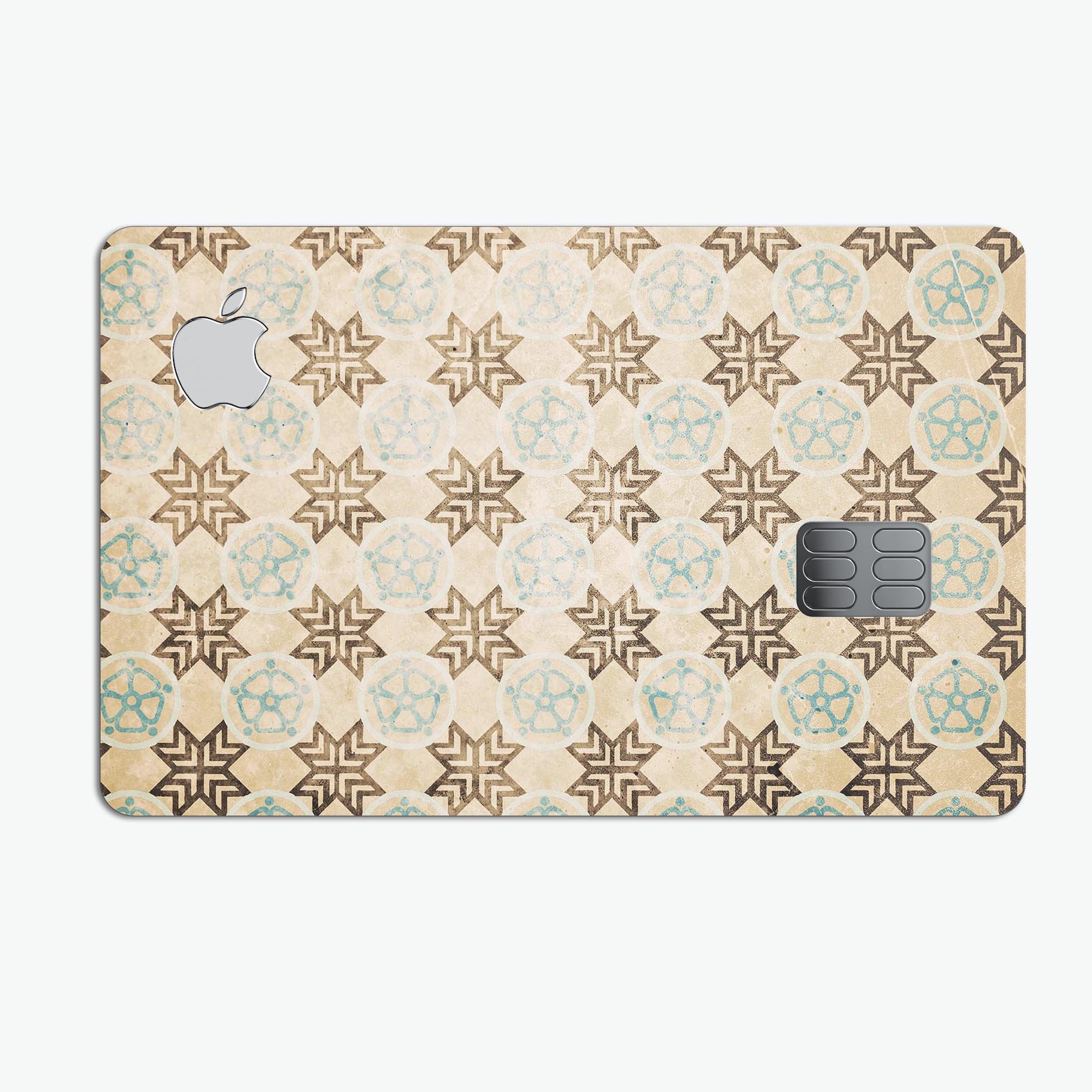 Aged Aqua Polygon Pattern decal skin for Apple Card, showcasing its vibrant design and protective features.