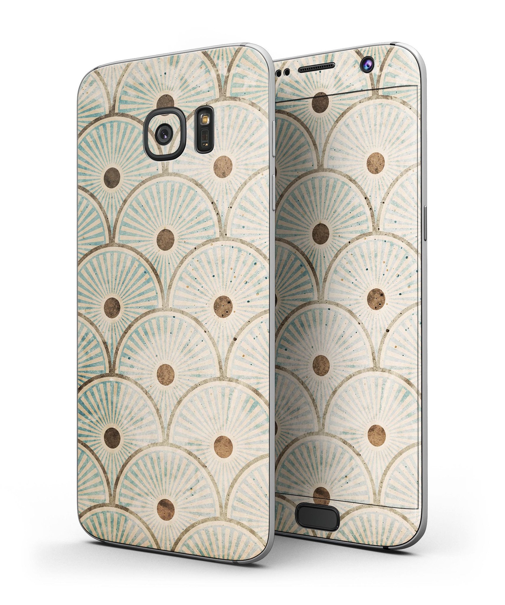 Aged Aqua SemiCircles skin kit for Samsung Galaxy S7/S7 Edge, featuring polka dots and a stylish design.