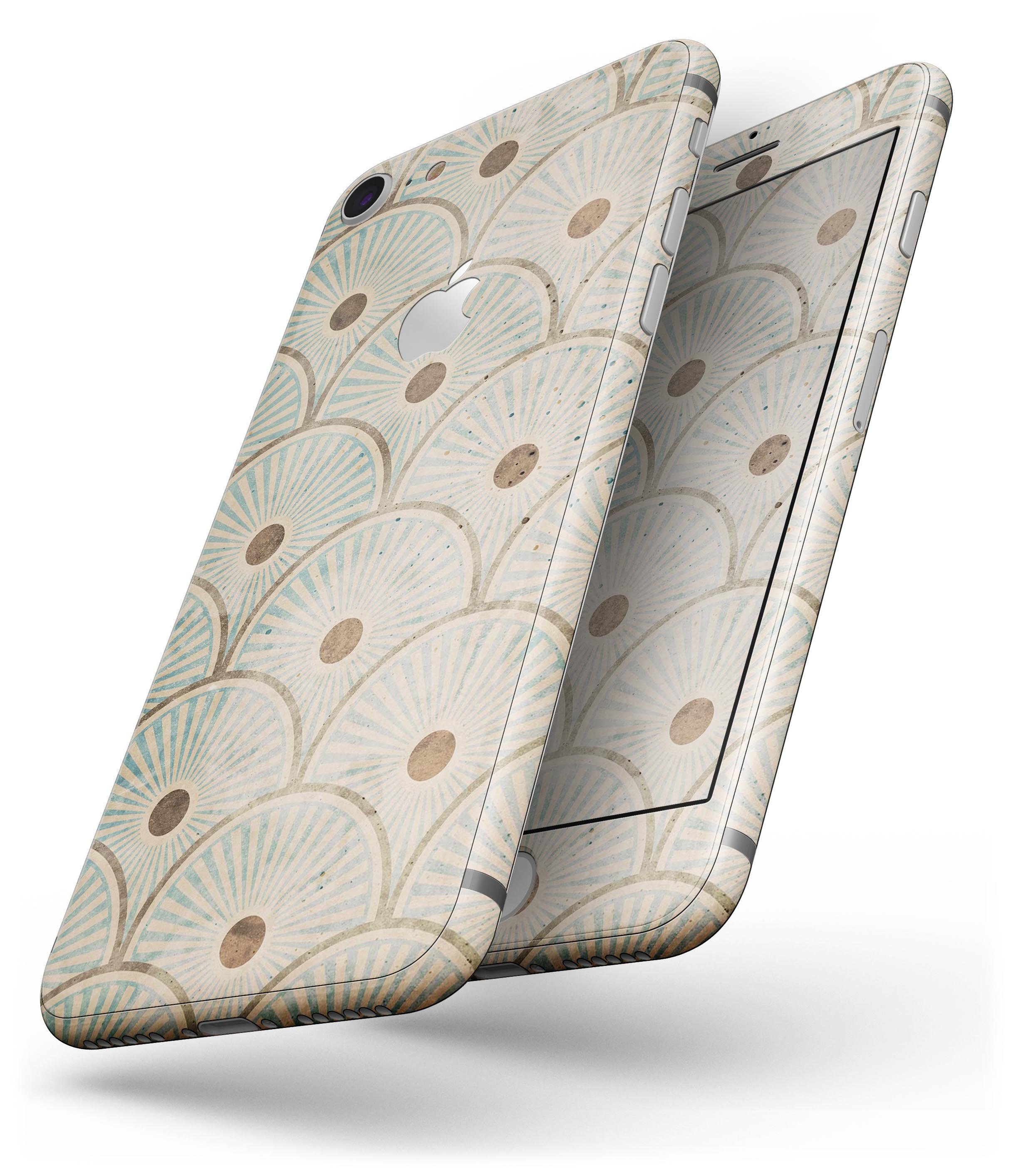 Aged Aqua SemiCircles skin for iPhone 8 or 8 Plus featuring playful polka dots, showcasing its vibrant color and stylish design.