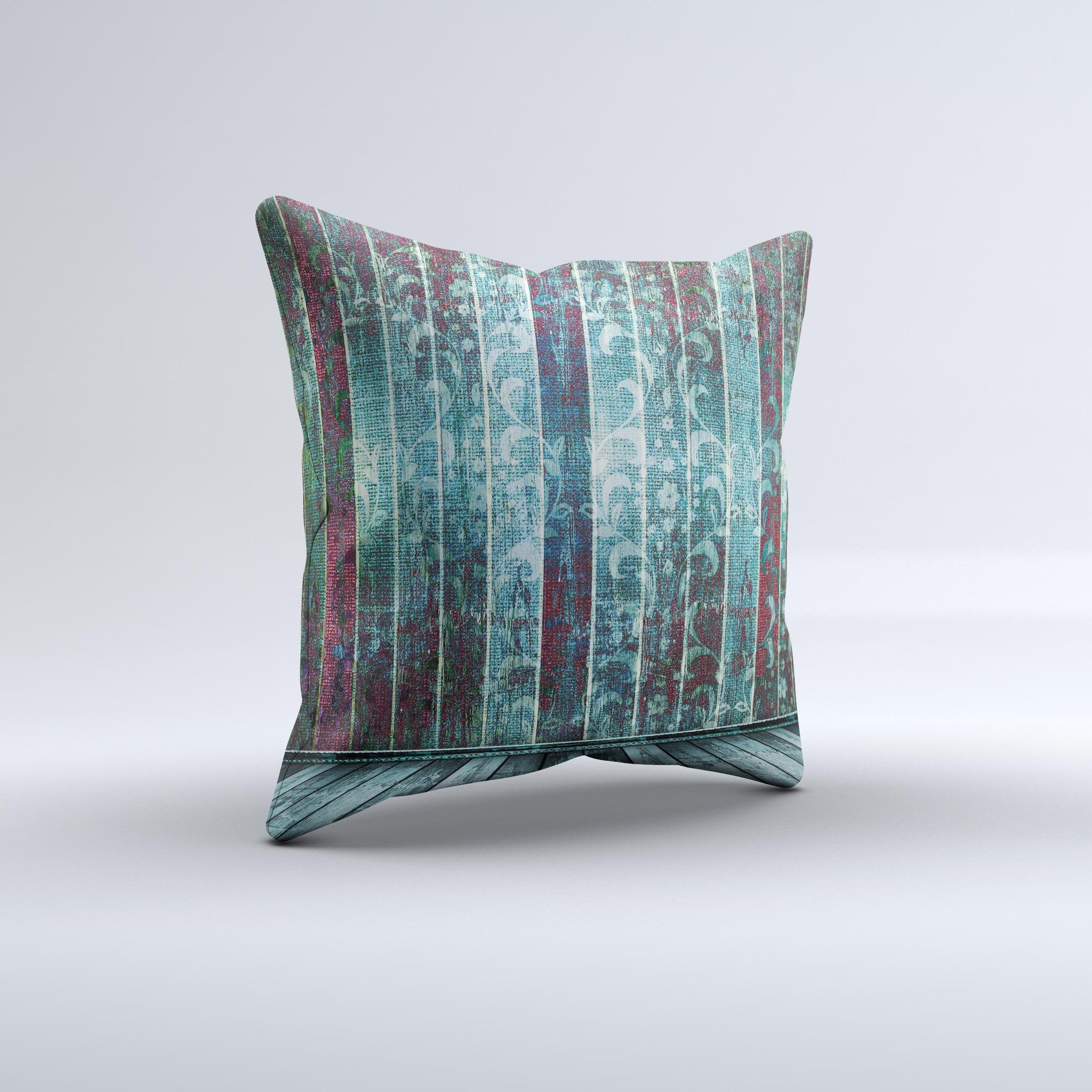 Aged Blue Victorian Striped Decorative Throw Pillow with intricate design, handcrafted in Virginia, showcasing unique imperfections.