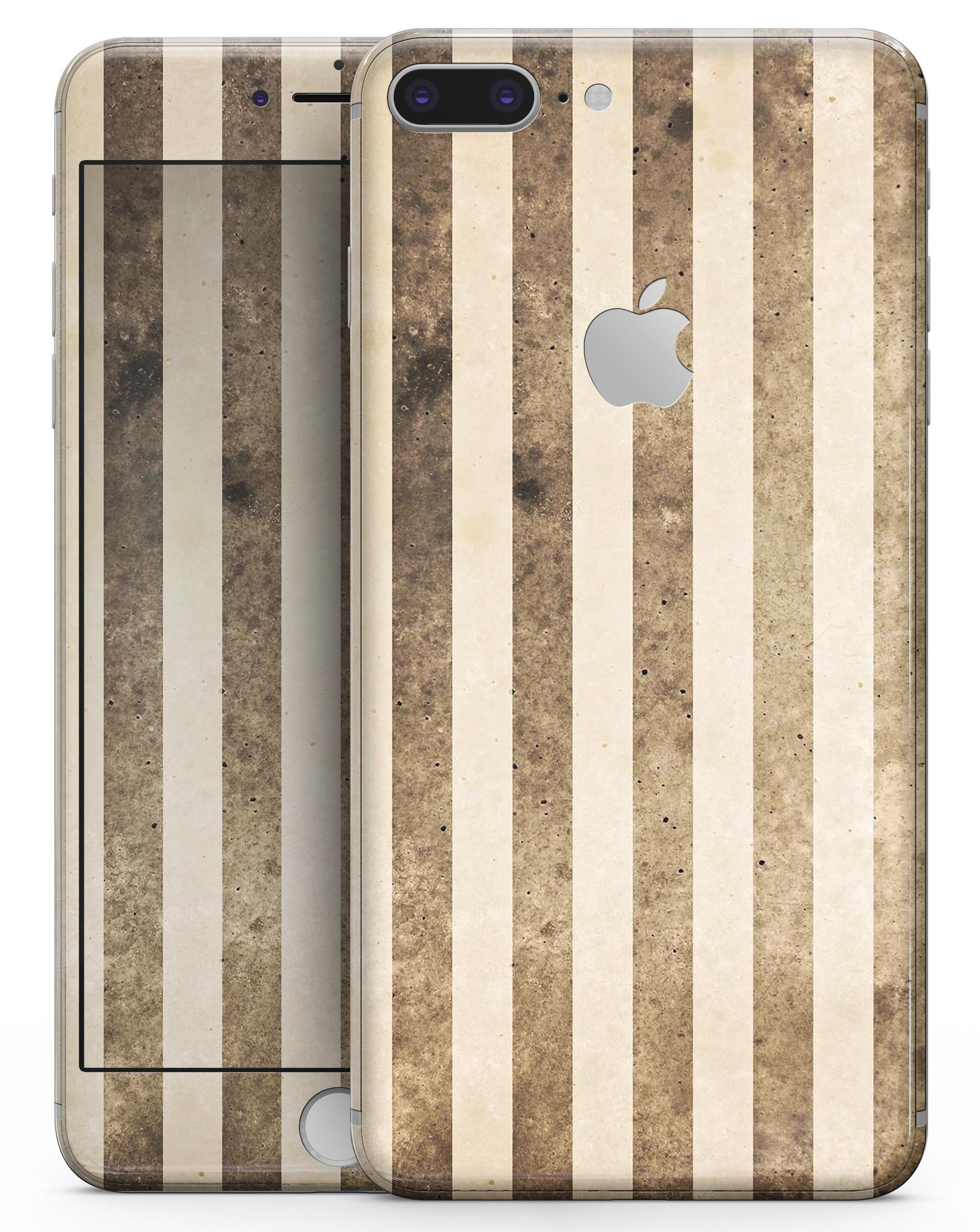 Aged Brown and Grunge Vertical Stripes skin for iPhone 8 or 8 Plus, showcasing a stylish design with vertical stripes.