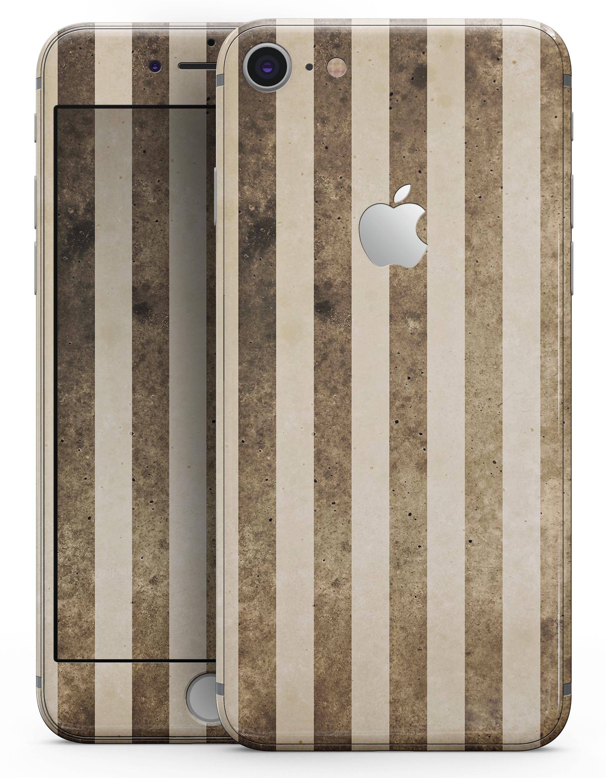 Aged Brown and Grunge Vertical Stripes skin for iPhone 8 or 8 Plus, showcasing a stylish design with vertical stripes.