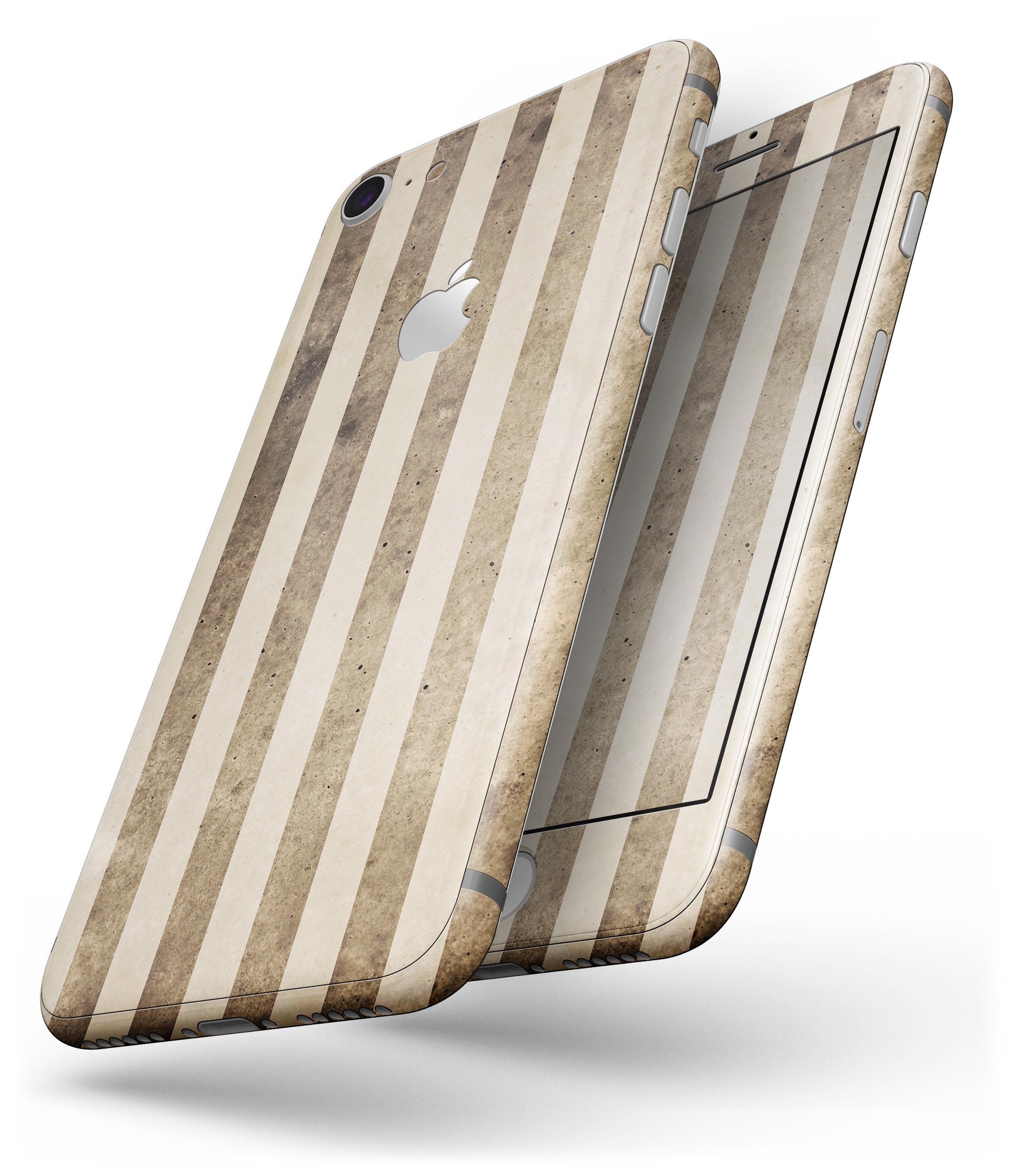 Aged Brown and Grunge Vertical Stripes skin for iPhone 8 or 8 Plus, showcasing a stylish design with vertical stripes.