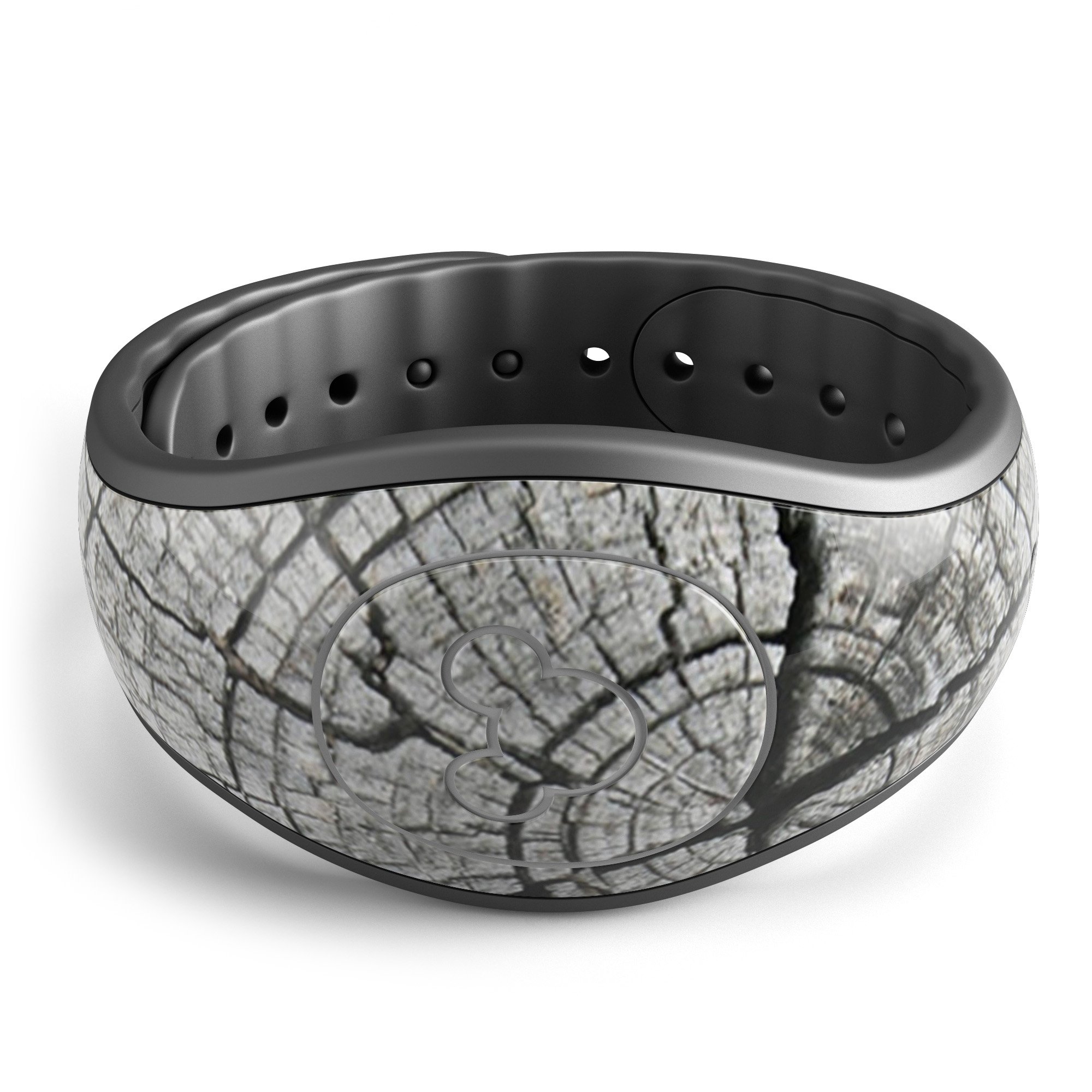 Aged Cracked Tree Stump Core decal skin wrap kit for Disney Magic Band, showcasing a rustic design with a textured appearance.