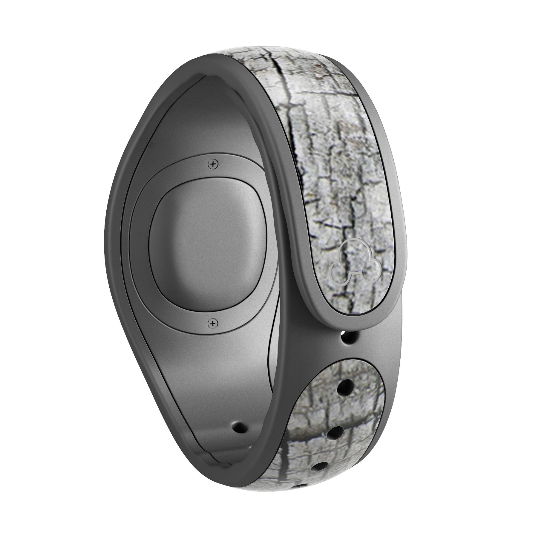 Aged Cracked Tree Stump Core decal skin wrap kit for Disney Magic Band, showcasing a rustic design with a textured appearance.