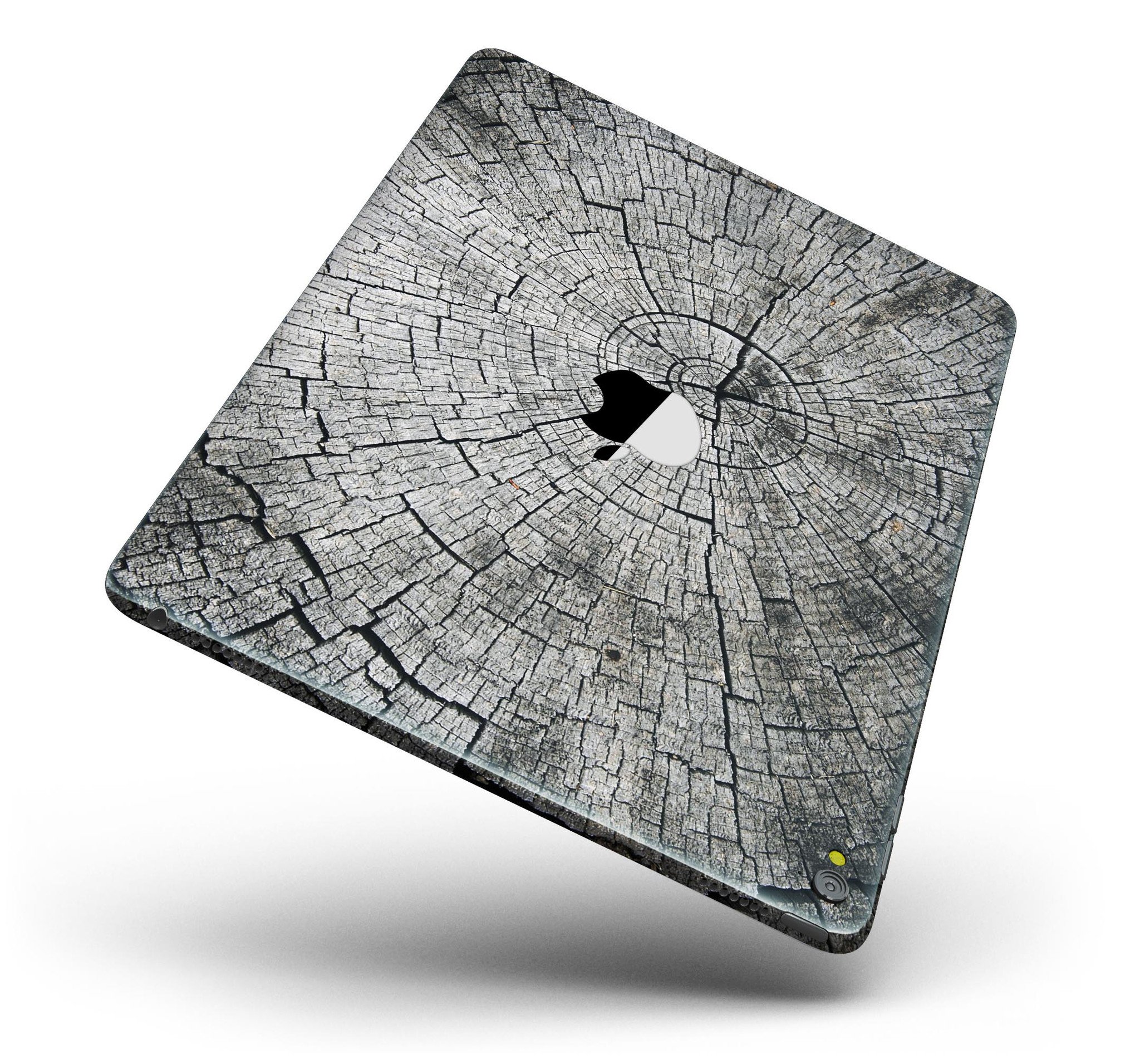 Aged Cracked Tree Stump Skin for iPad Pro, showcasing a natural wood texture design that wraps around the device for full-body protection.