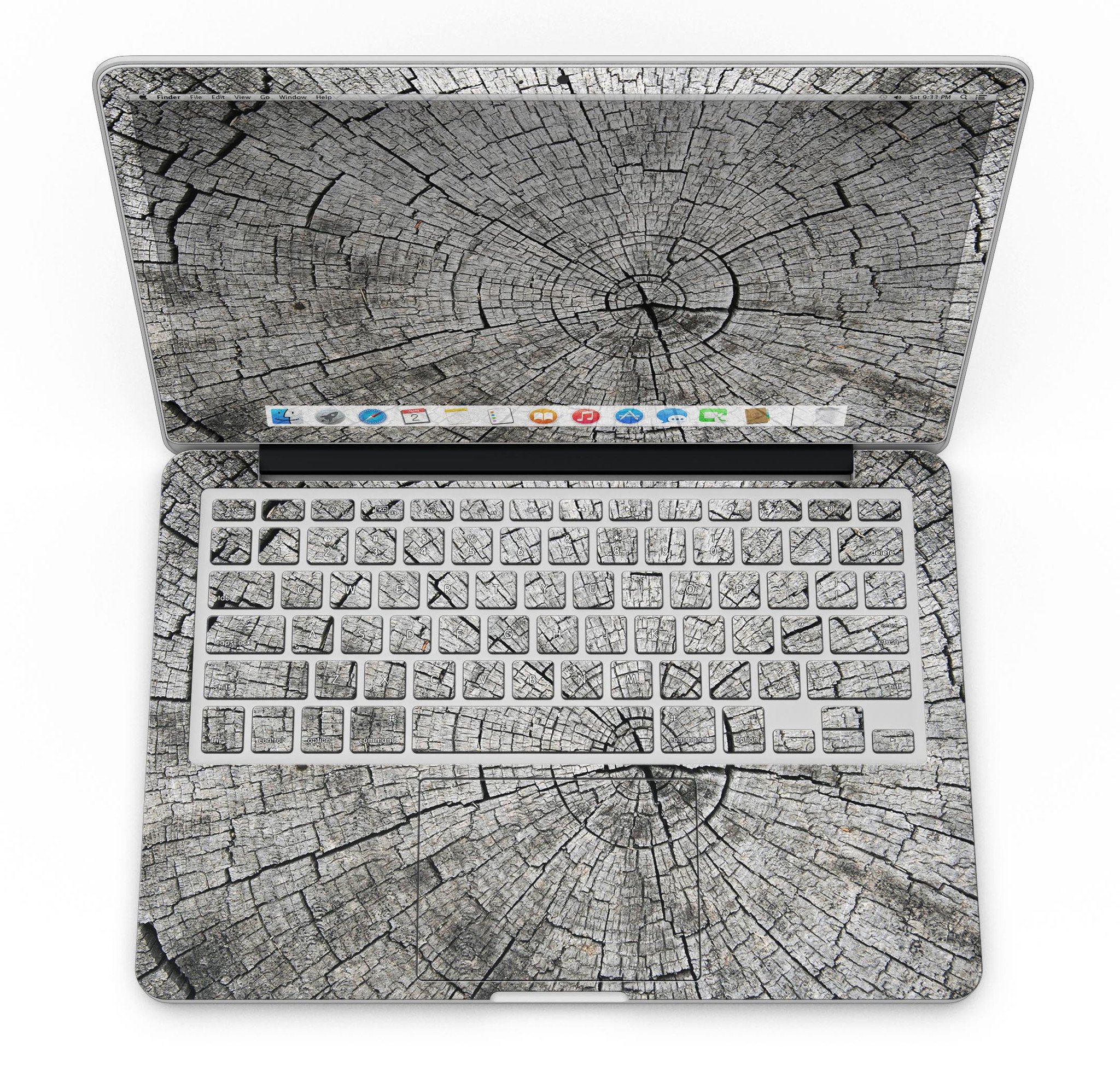 Aged Cracked Tree Stump Core skin for MacBook Pro with Retina Display, showcasing a unique design that adds style and protection.