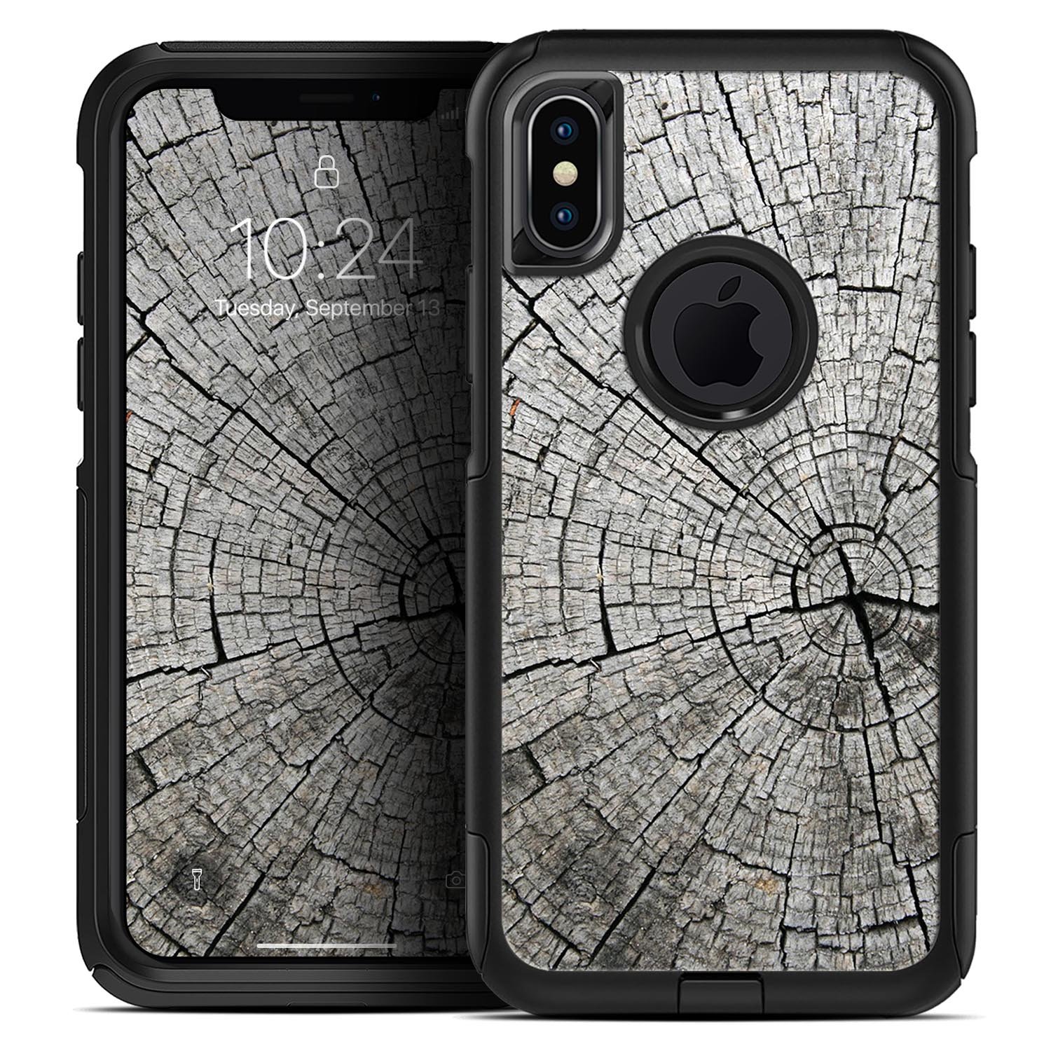 Aged Cracked Tree Stump Core Skin Kit for iPhone OtterBox cases, showcasing a unique tree stump design with a premium finish.