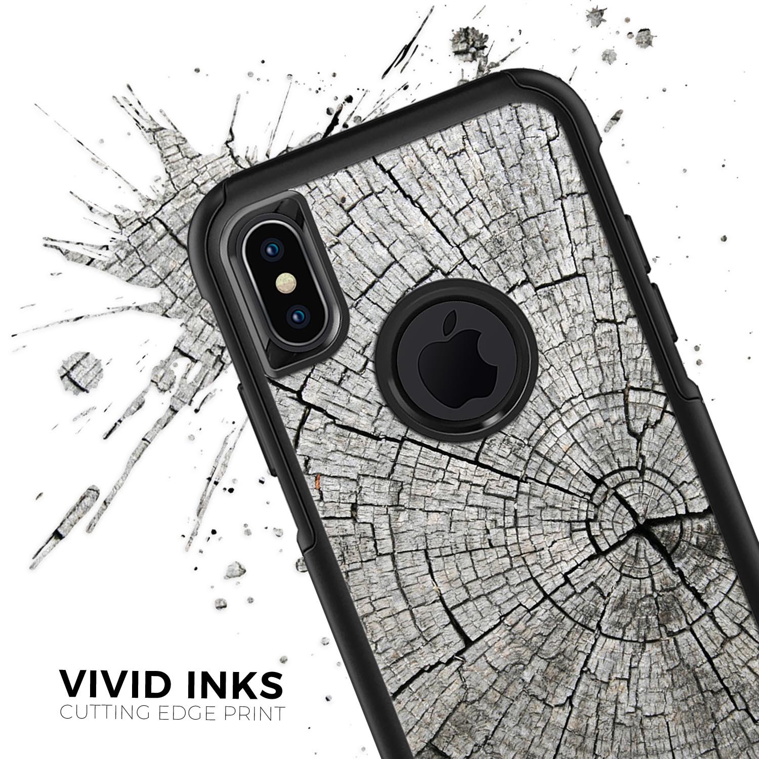 Aged Cracked Tree Stump Core Skin Kit for iPhone OtterBox cases, showcasing a unique tree stump design with a premium finish.