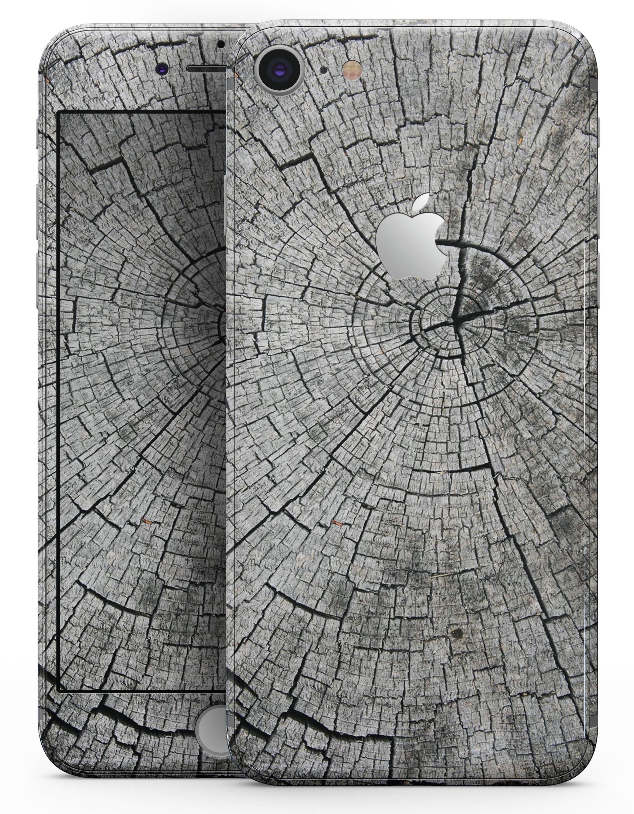 Aged Cracked Tree Stump Core skin for iPhone 8 and 8 Plus, showcasing a rustic design with a textured appearance.