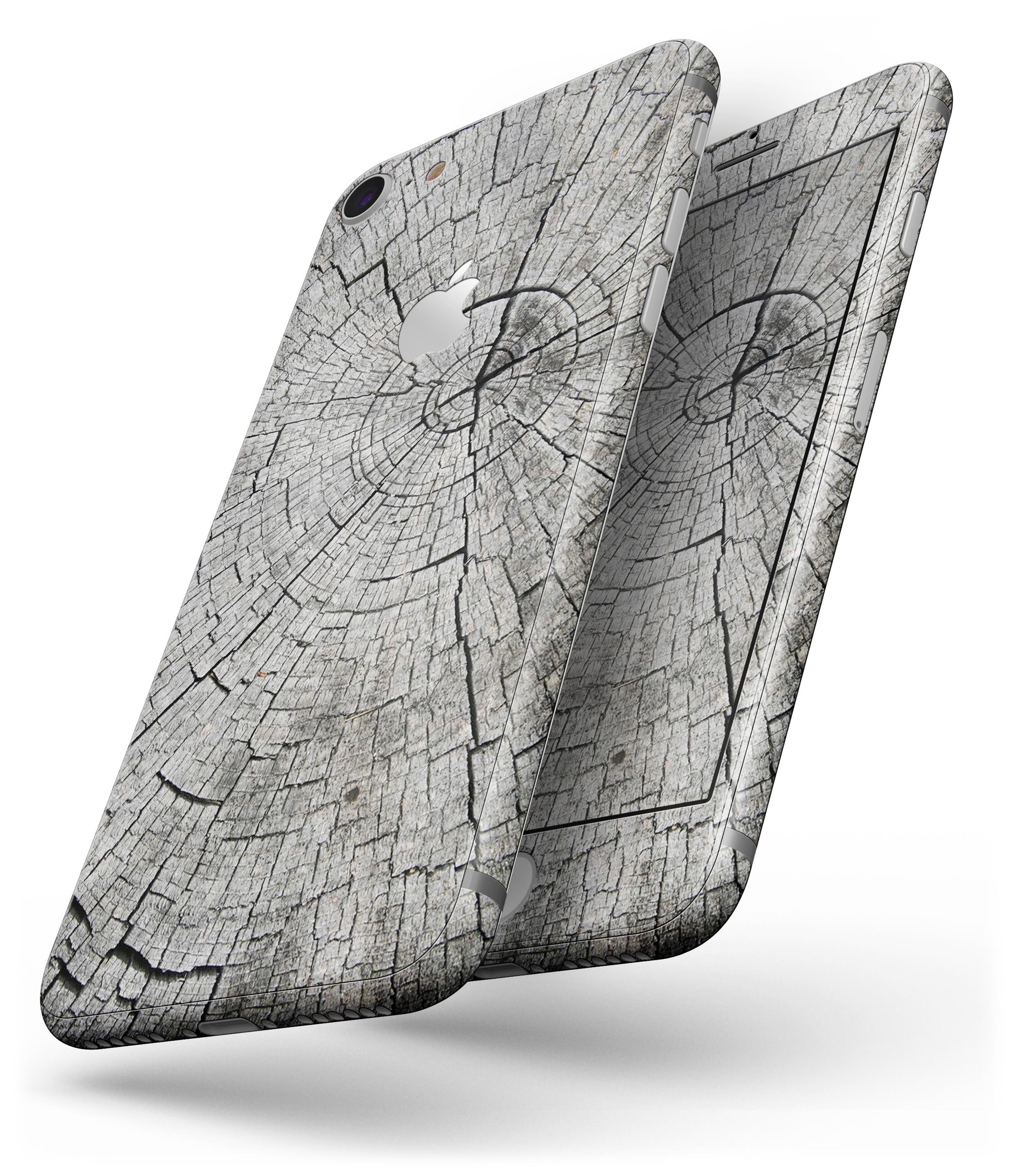 Aged Cracked Tree Stump Core skin for iPhone 8 and 8 Plus, showcasing a rustic design with a textured appearance.