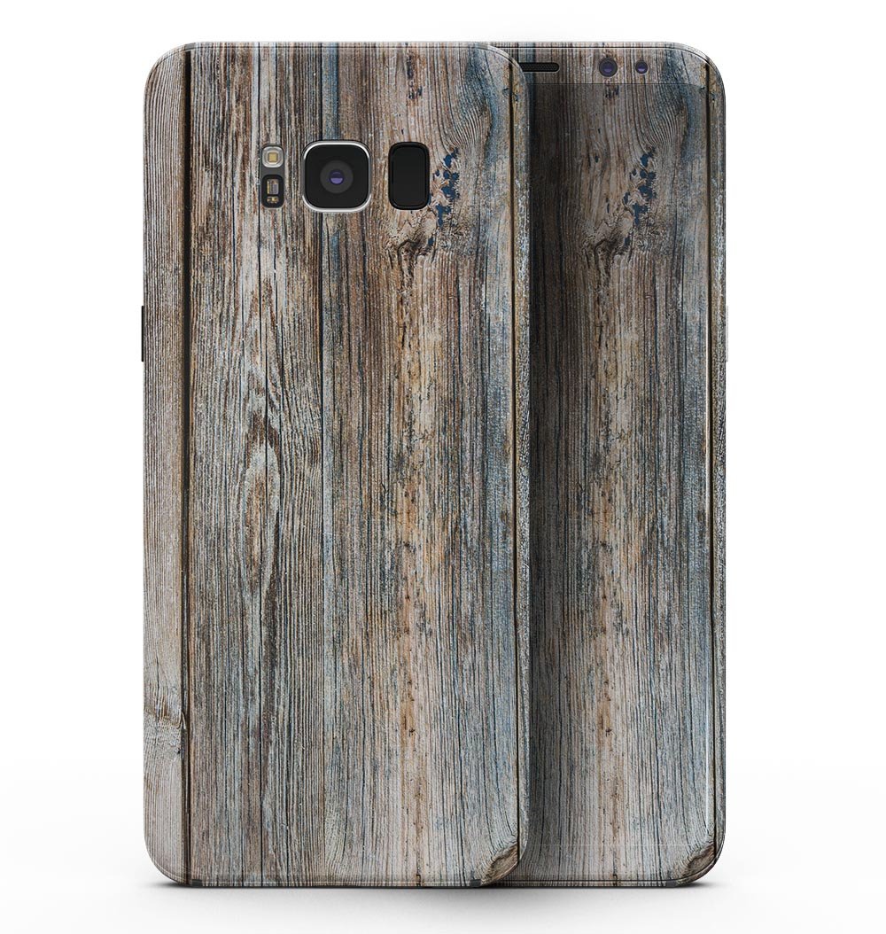 Aged Horizontal Wood Planks skin for Samsung Galaxy S8, showcasing a stylish wood texture design that fits perfectly on the device.