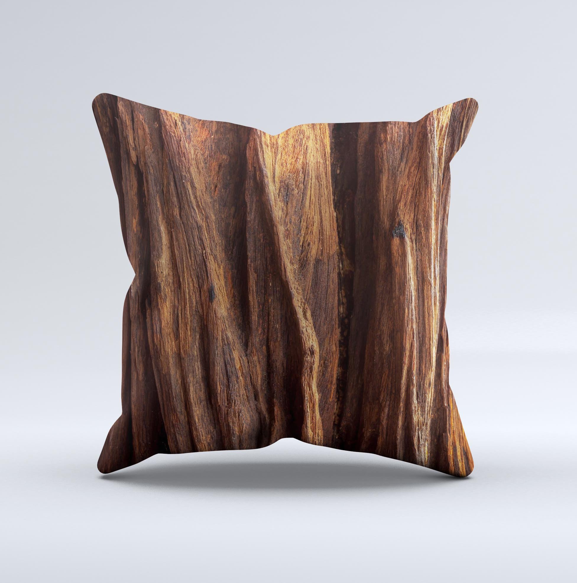 Aged RedWood Texture Ink-Fuzed Decorative Throw Pillow showcasing unique handmade design and high-quality materials.