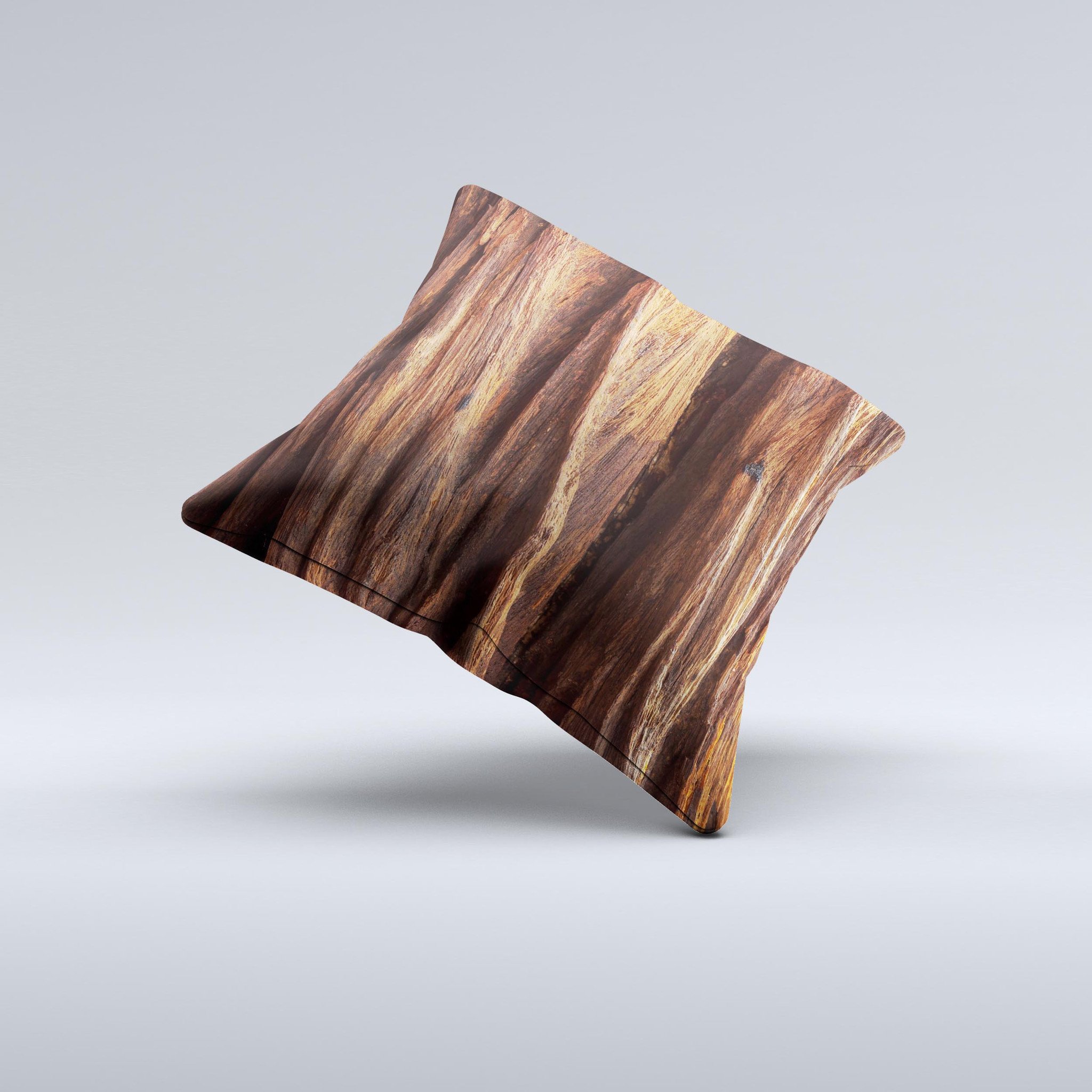 Aged RedWood Texture Ink-Fuzed Decorative Throw Pillow showcasing unique handmade design and high-quality materials.