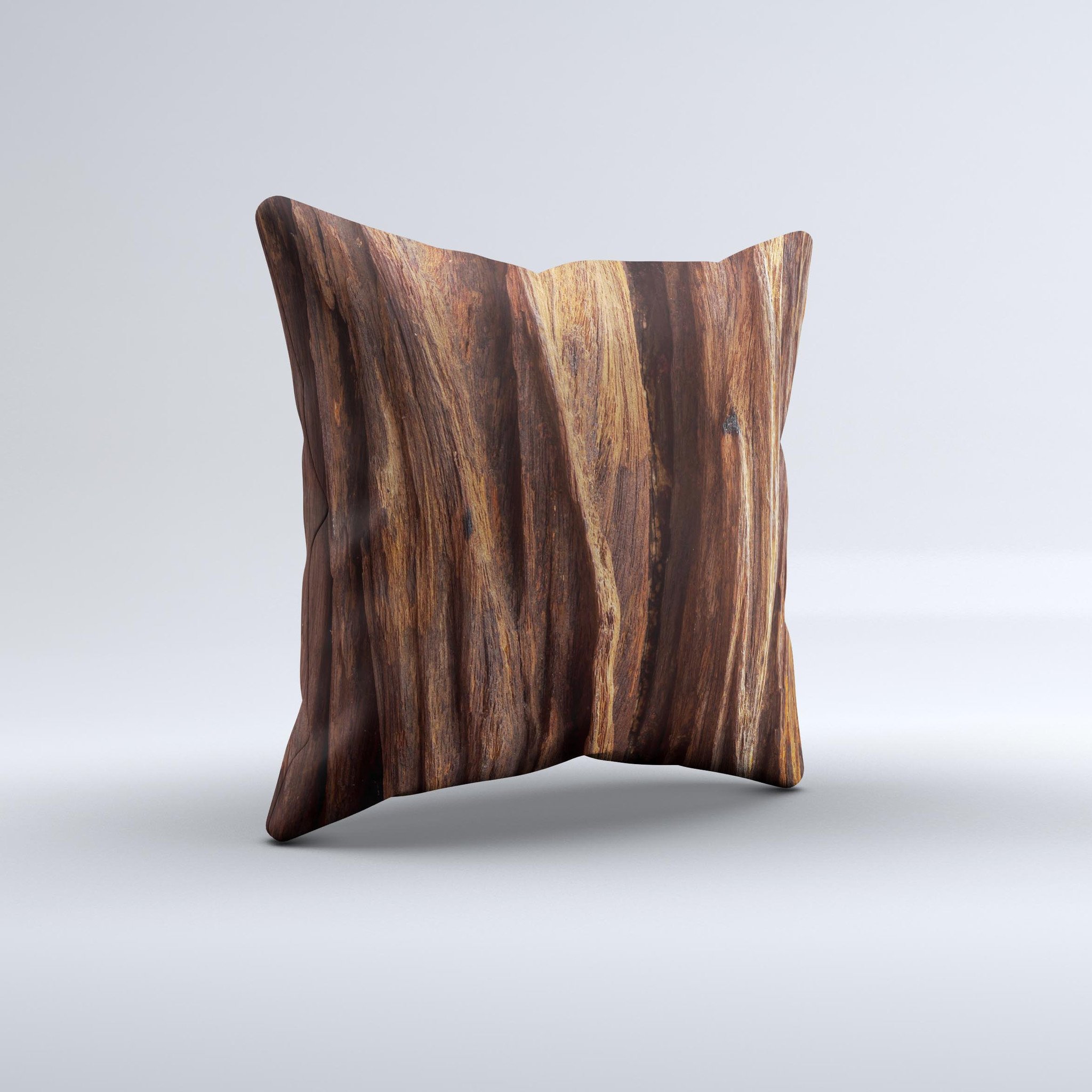 Aged RedWood Texture Ink-Fuzed Decorative Throw Pillow showcasing unique handmade design and high-quality materials.